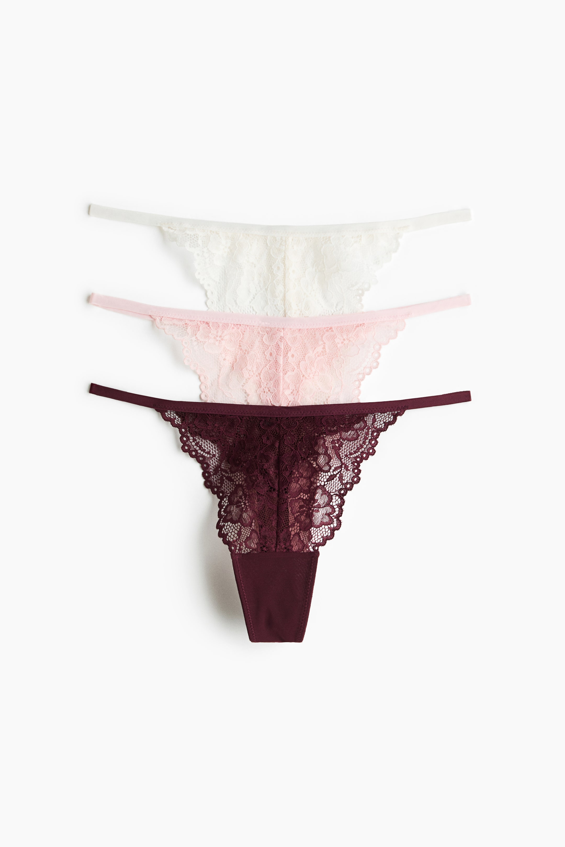 View larger image: 3-pack lace tanga thong briefs - Burgundy/Light pink - Ladies | H&M 1