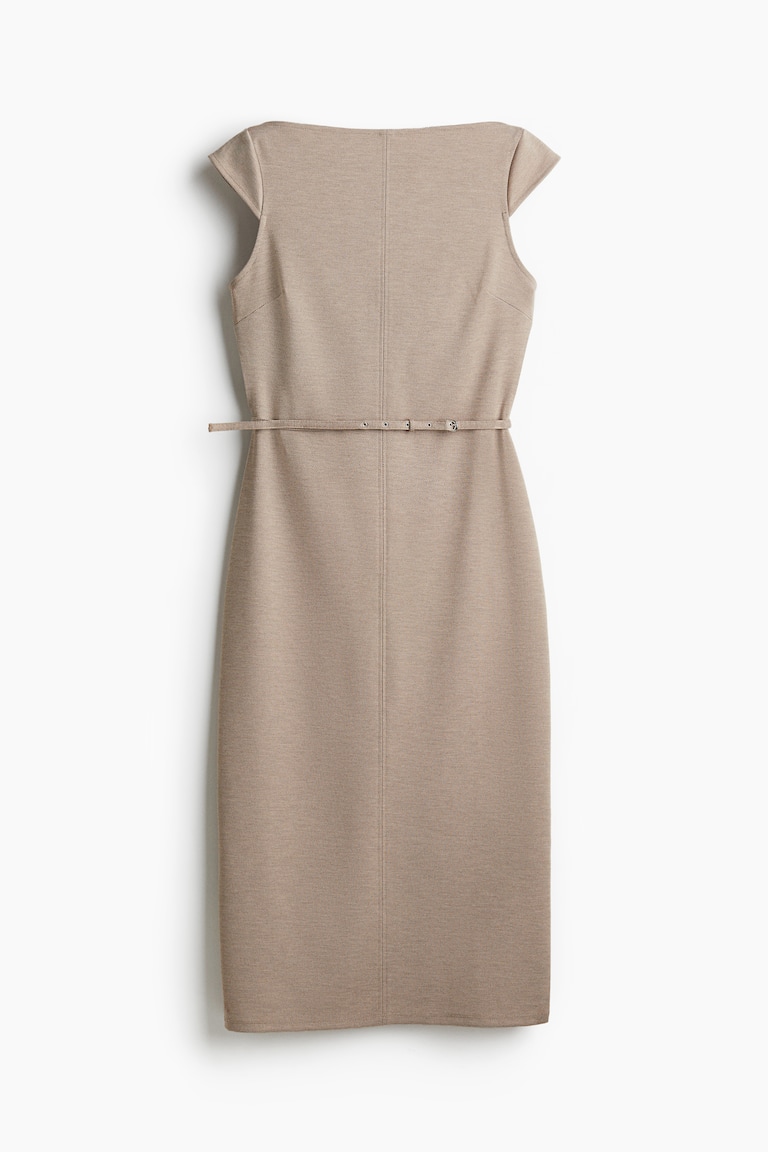 Women's Beige Cap-Sleeved Dress with Belt | H&M US Women's Beige Cap-Sleeved Dress with Belt | H&M US