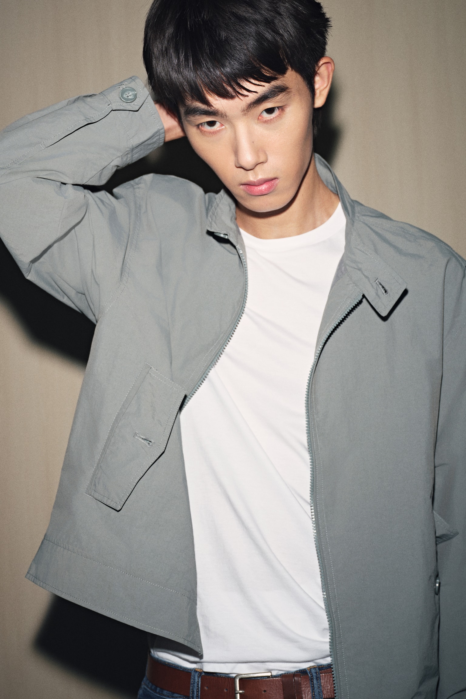 나일론 재킷 루즈핏 - 라이트 카키 그린/블랙 - 7