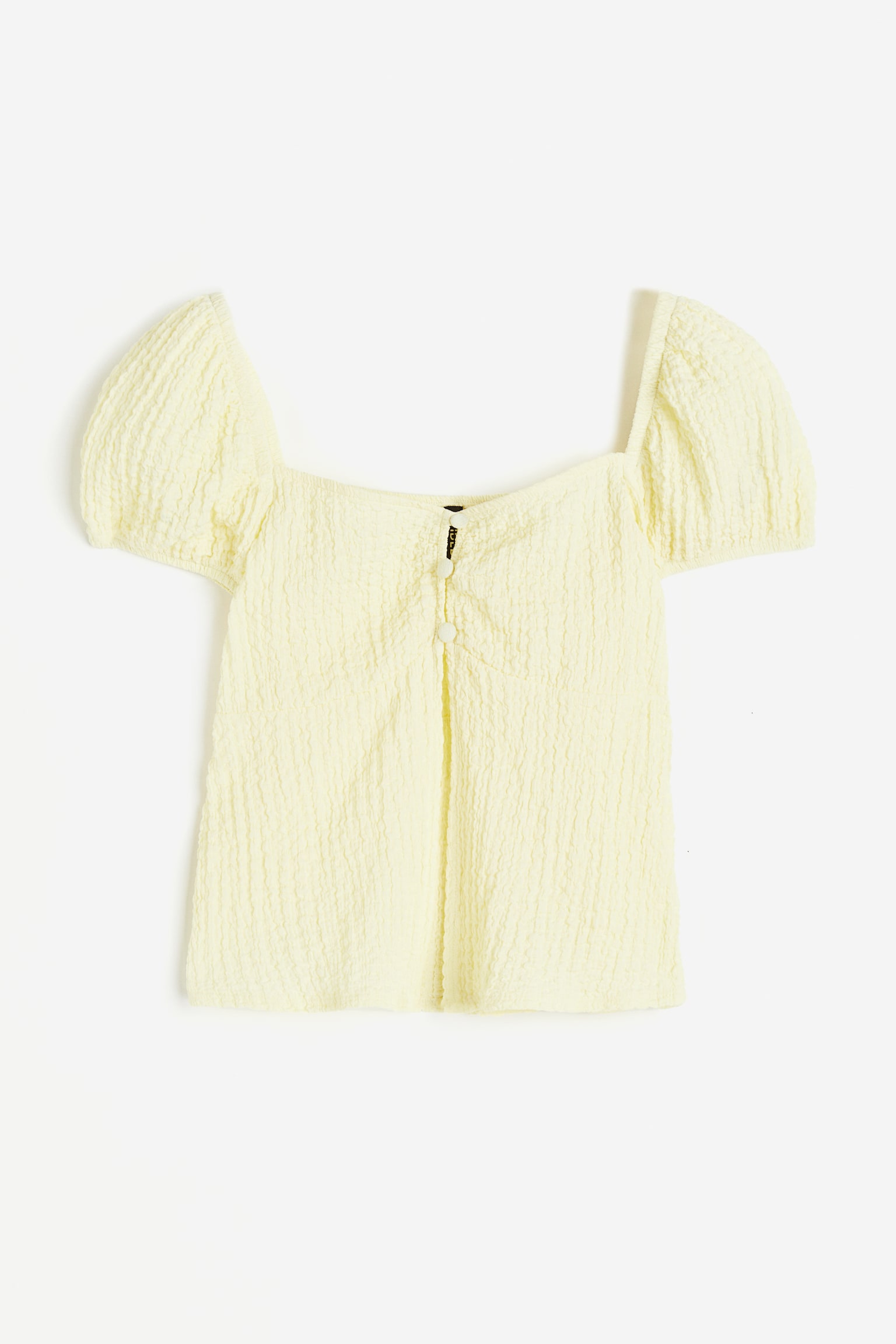 Crinkled Puff Sleeve Top - Light yellow/Cream/Black - 2