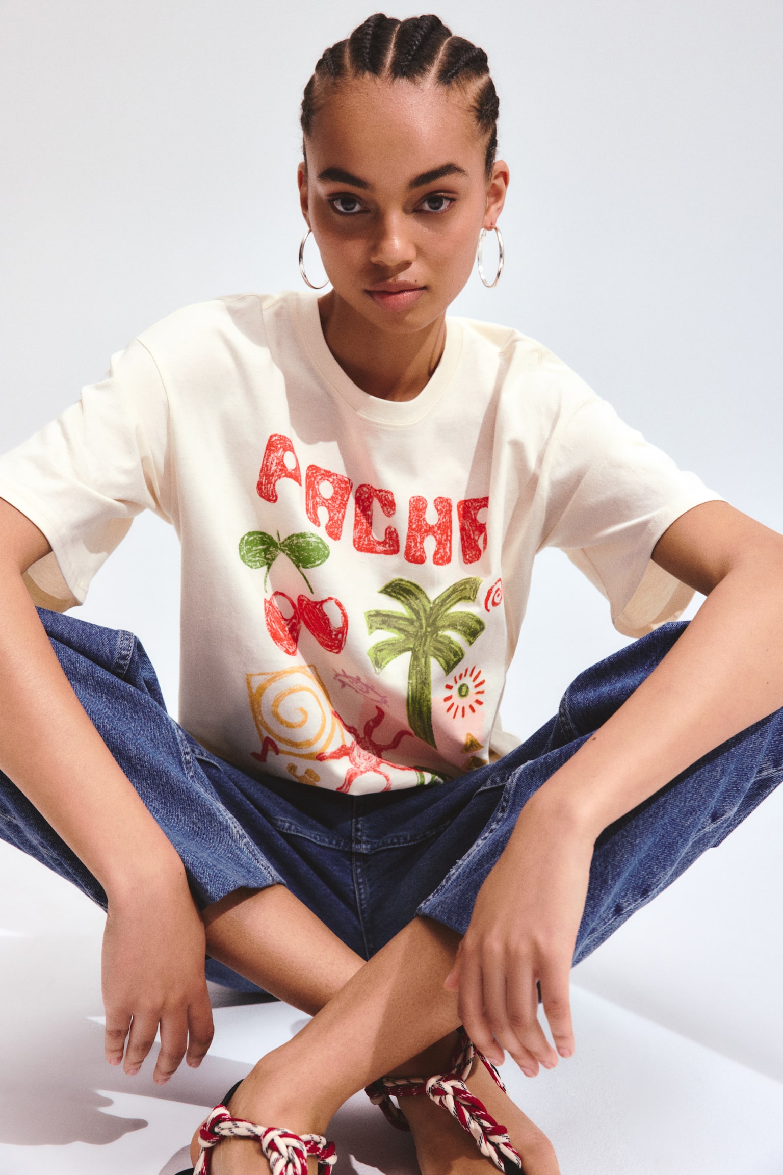 Женская футболка H&M Oversized T-Shirt with Printed Motif, цвет: Кремовый — фото 3