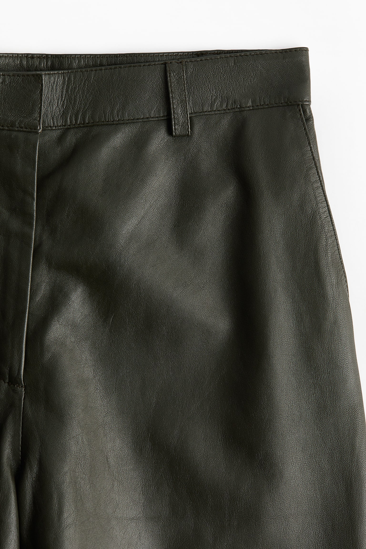 Straight leather trousers - Dark khaki green/Black - 4