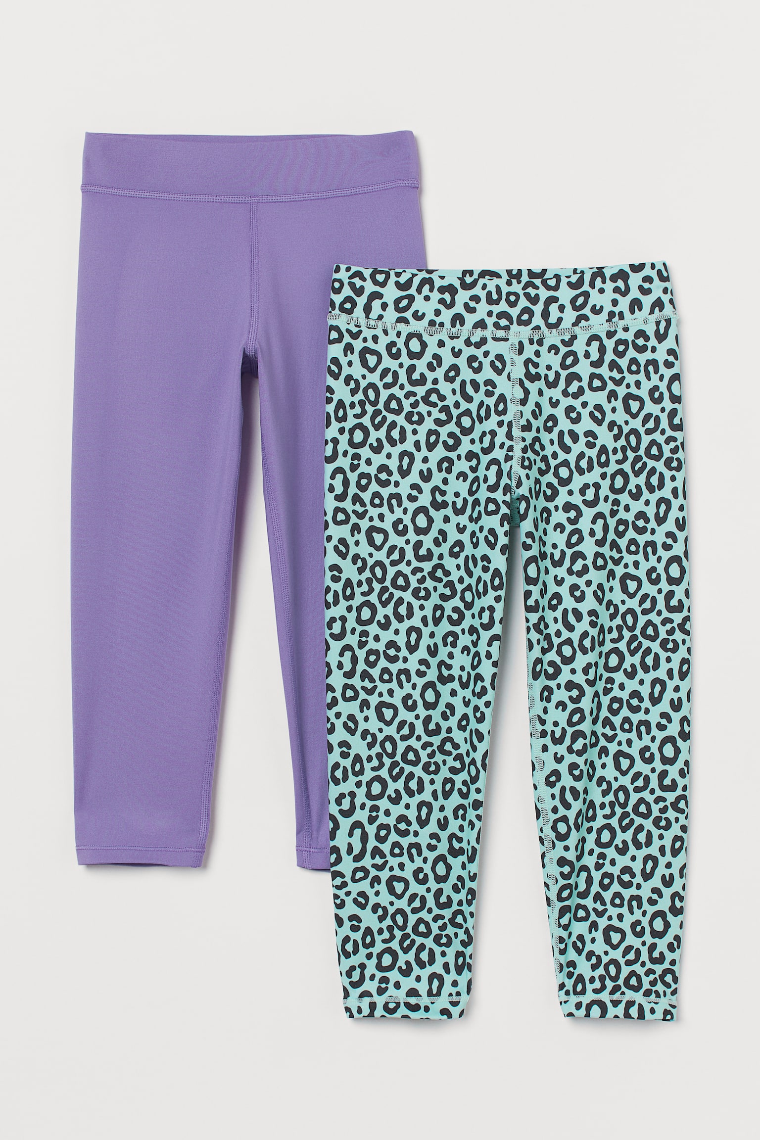스포츠 레깅스 2피스 세트 - 민트 그린/레오파드