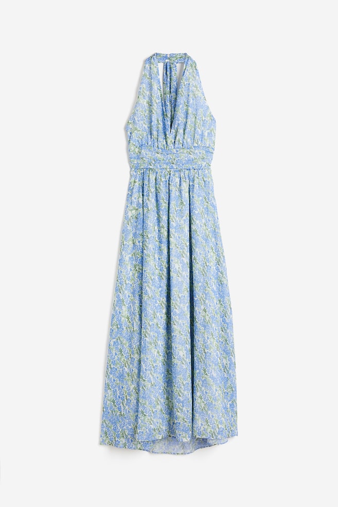 Long halterneck dress - White/Blue floral - 2