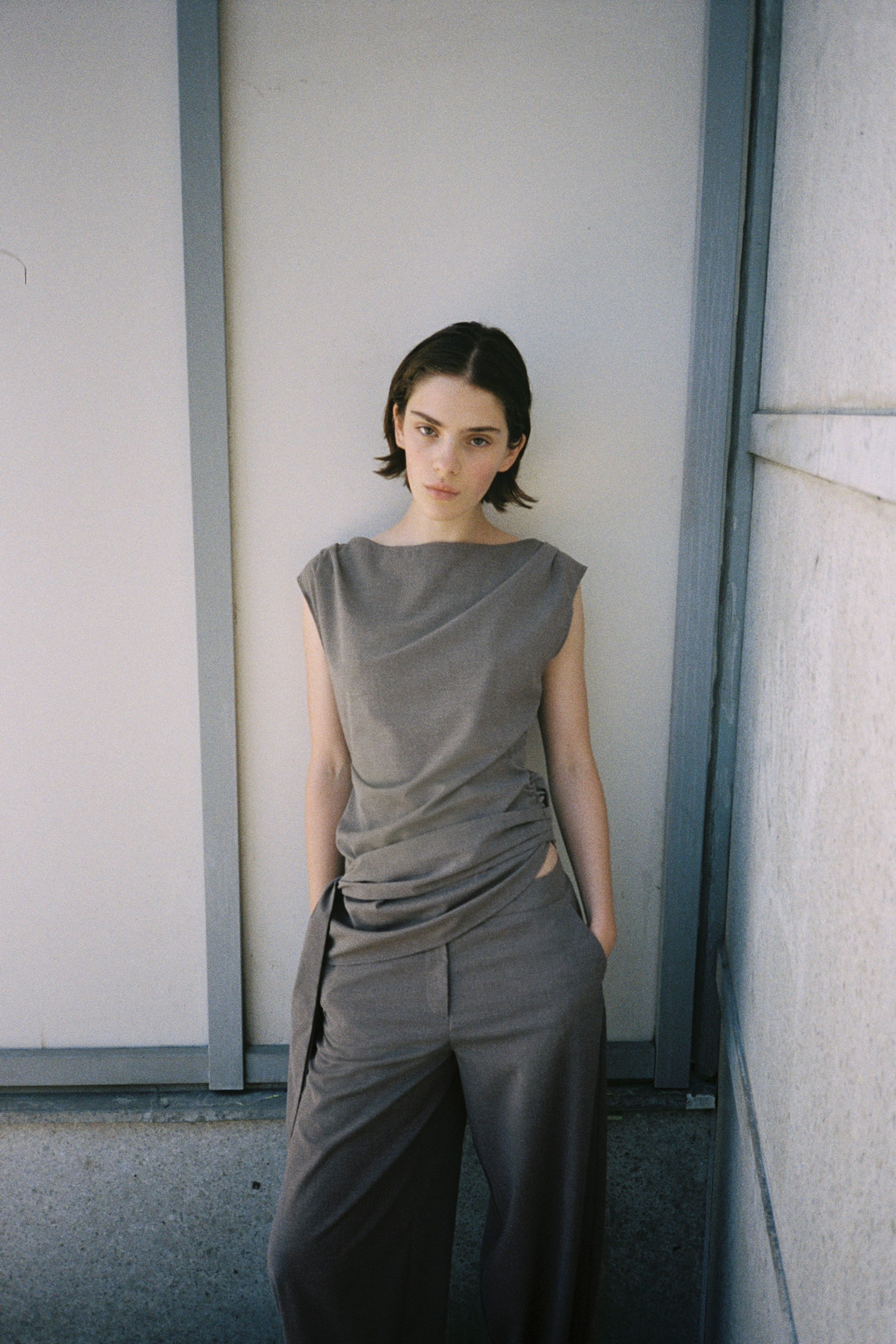 Tie-Detail Boat-Neck Top