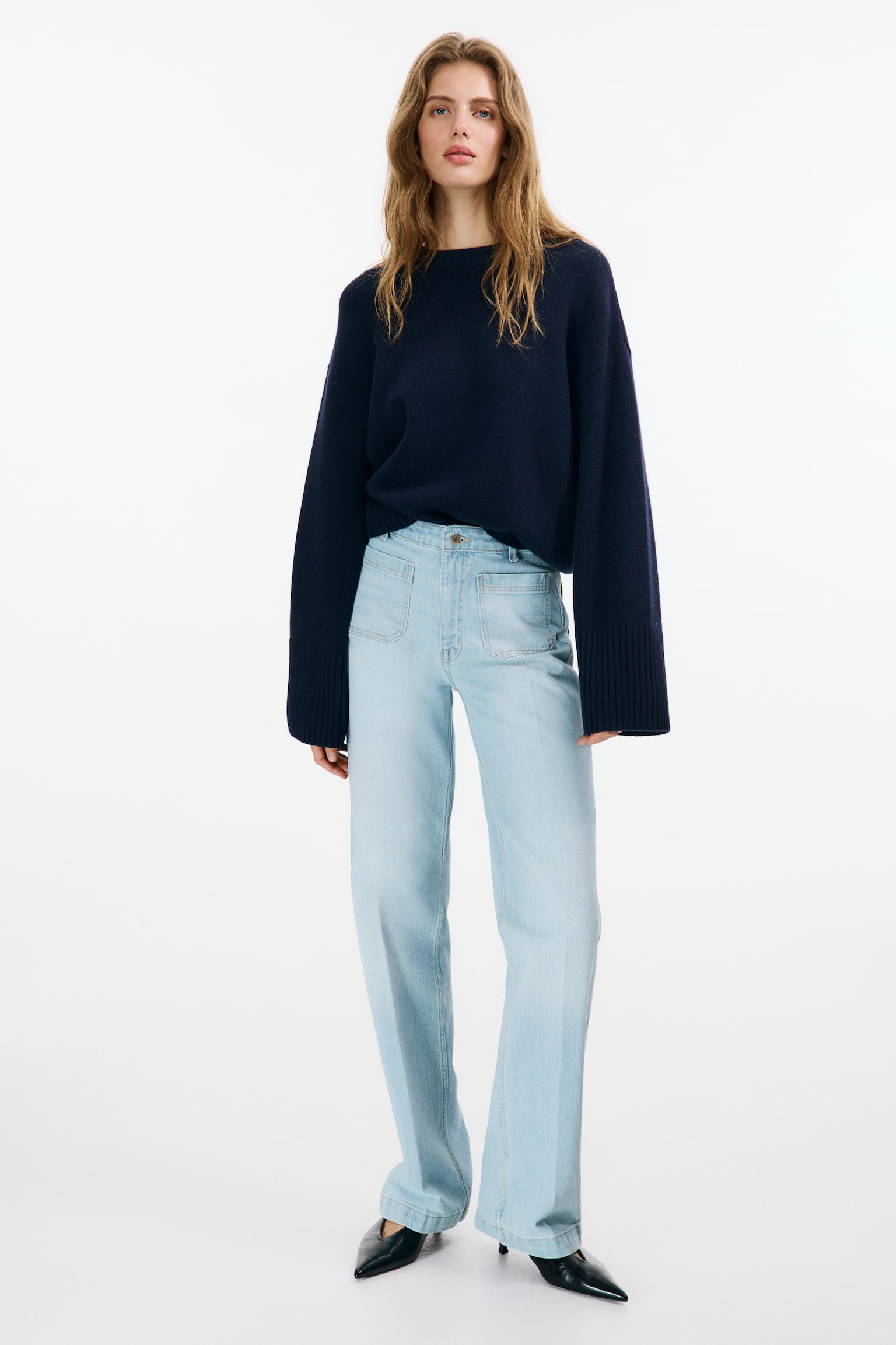 Wide High Jeans - כחול ג'ינס בהיר/לבן/חום כהה/ורוד פודרה/כחול ג'ינס כהה/כחול ג'ינס בהיר/כחול נייבי ג'ינס - 2