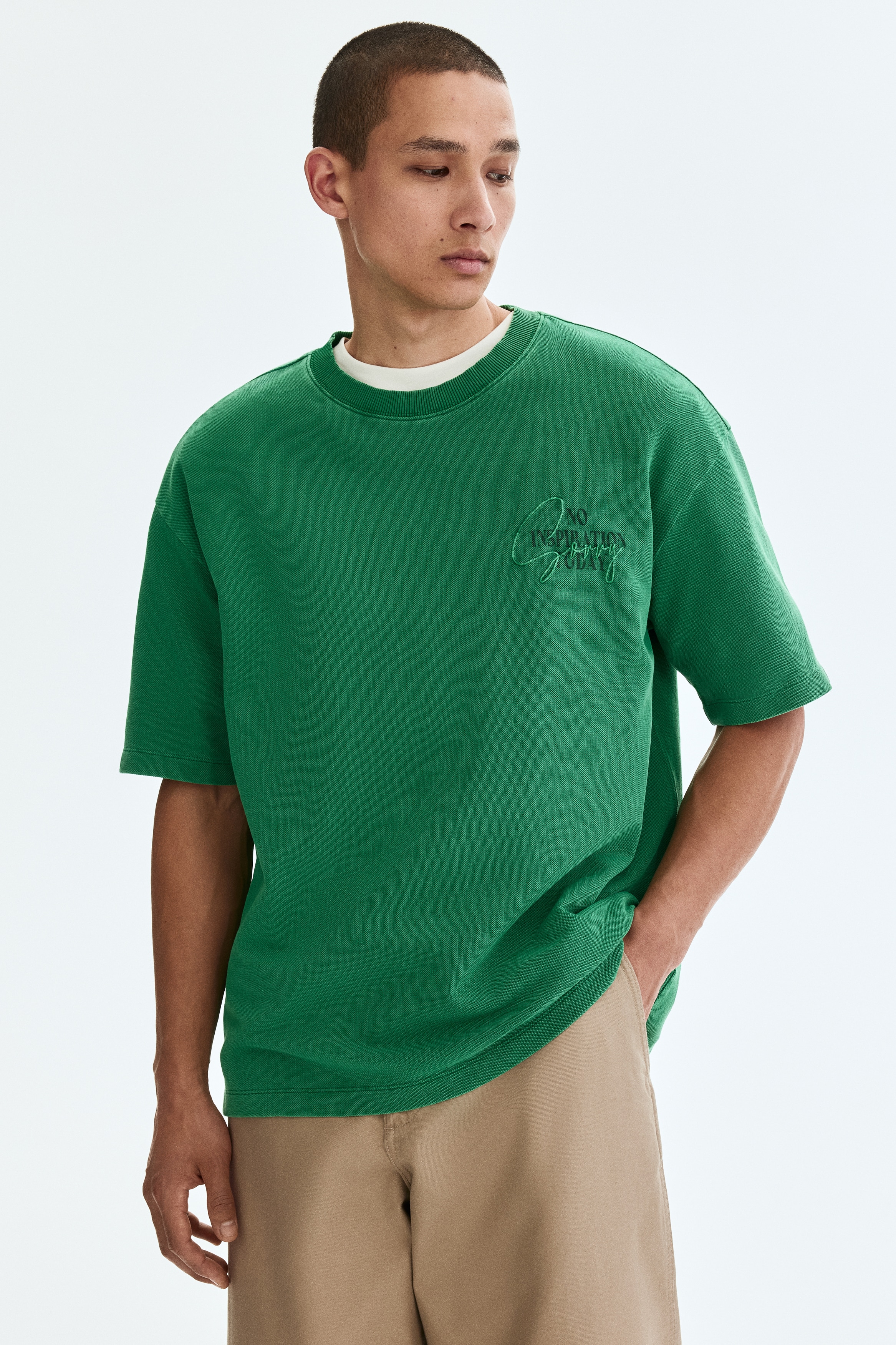 Relaxed Fit motif-detail cotton T-shirt - Green/No Inspiration Today/Red/Club De Membres Primes