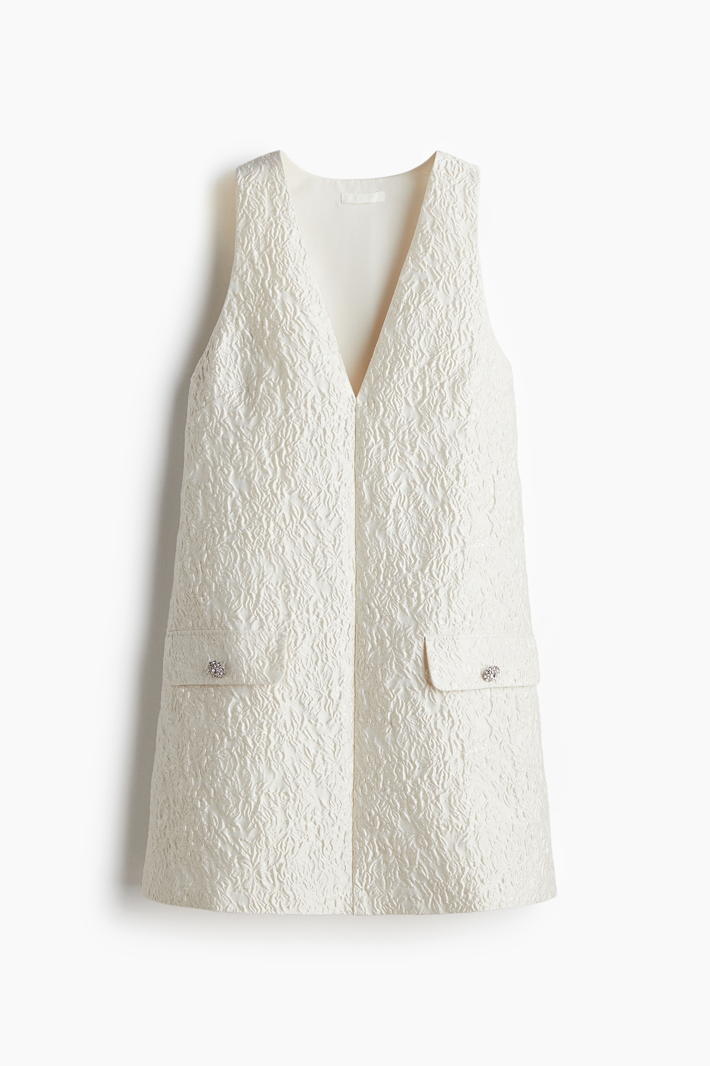 Ladies - White Jacquard-weave mini dress - Size: XL  - H&M