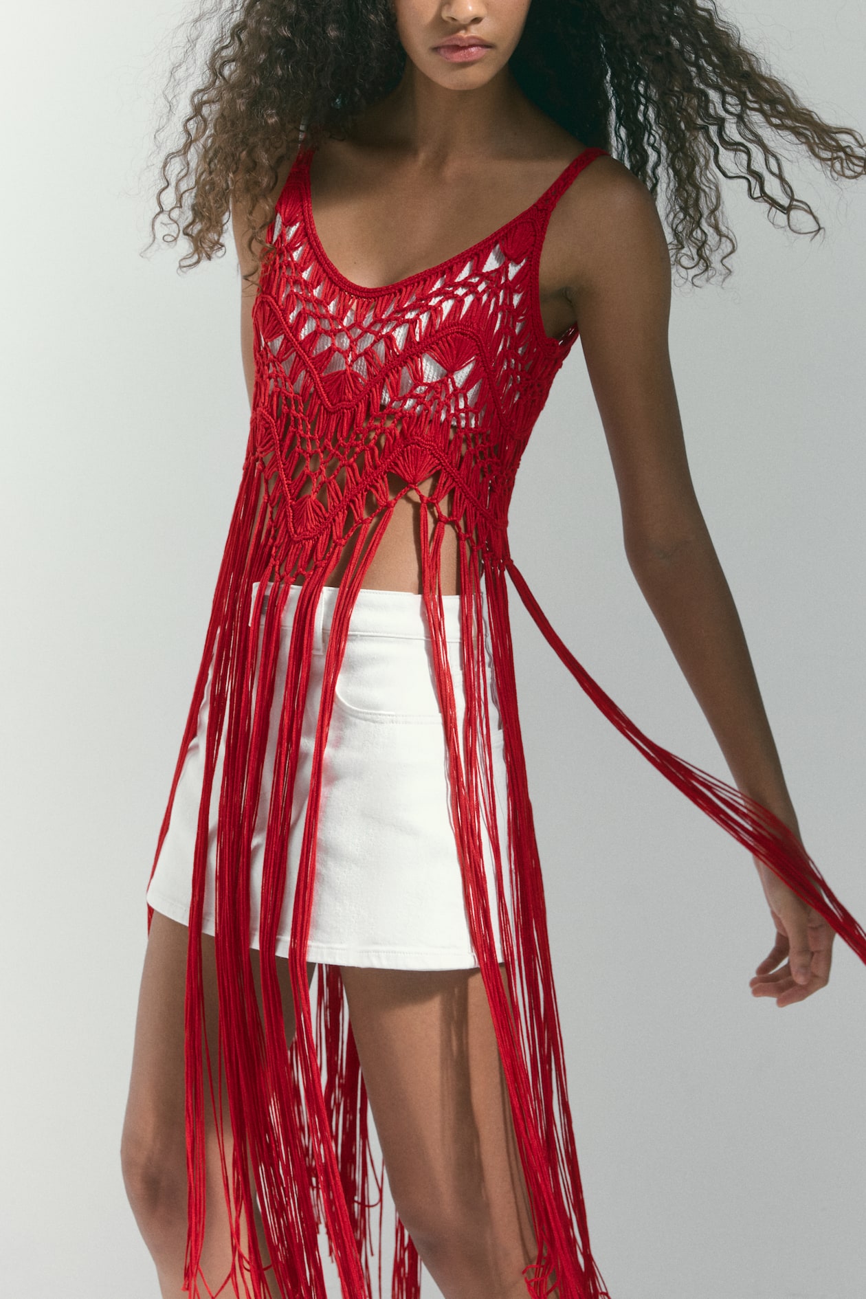 Open-Knit Top with Fringe - image 2