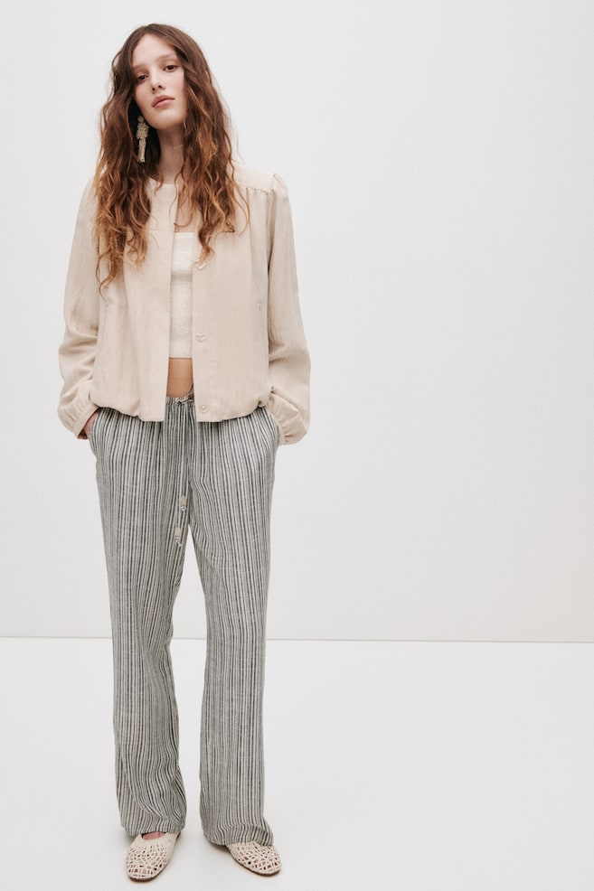 Pantalón en mezcla de lino con cordón de ajuste - Negro/Rayas/Negro/Beige claro/Marfil/Verde oliva/Rojo teja - 2