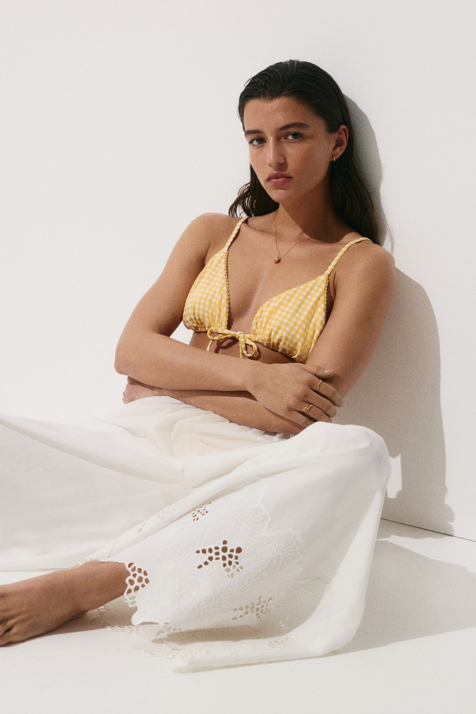 Wide poplin beach trousers - Bianco - 6