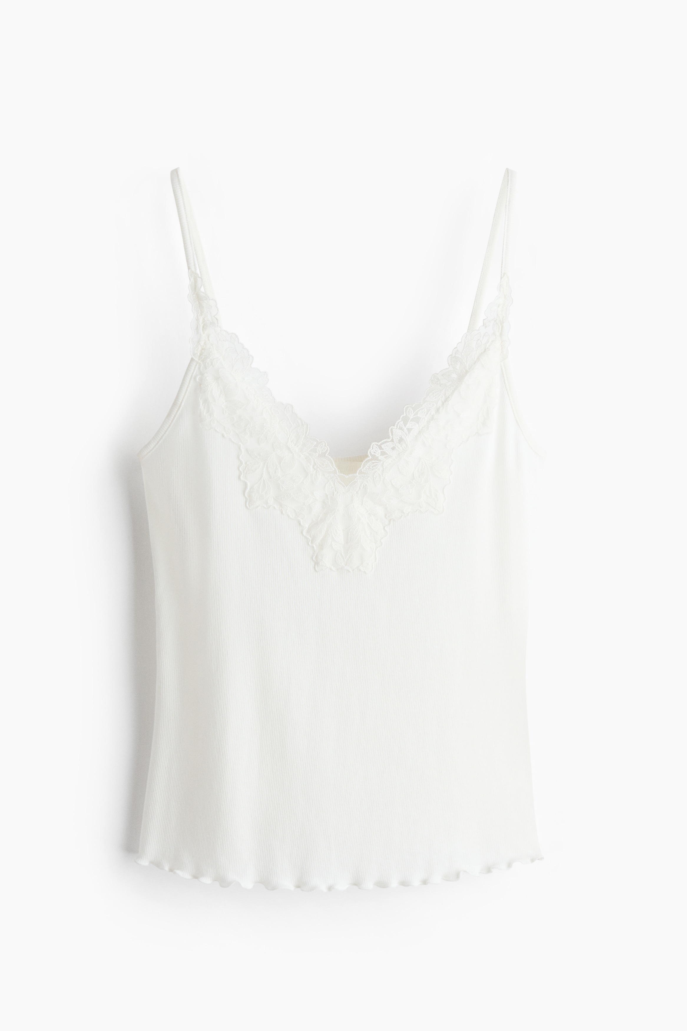 Lace-trimmed strappy top - White/Light blue
