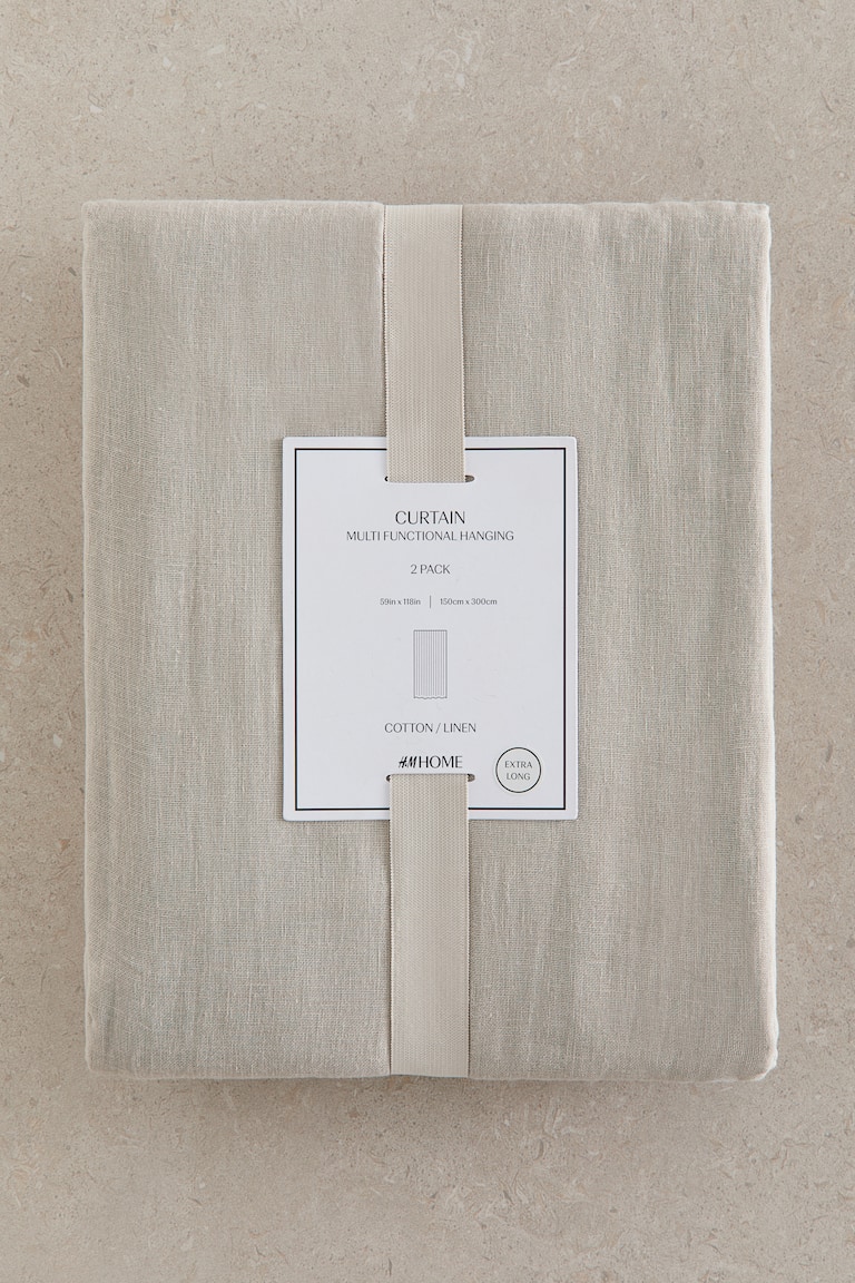 2-pack long linen-blend curtain lengths Light greige Home All