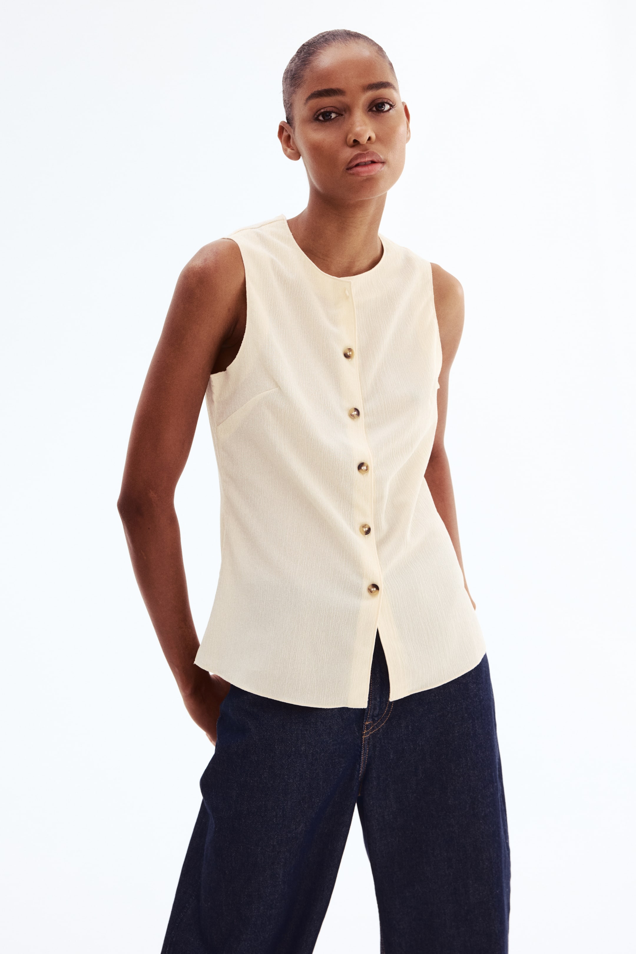 View larger image: Crinkled jersey waistcoat - Light beige - Ladies | H&M SG 1