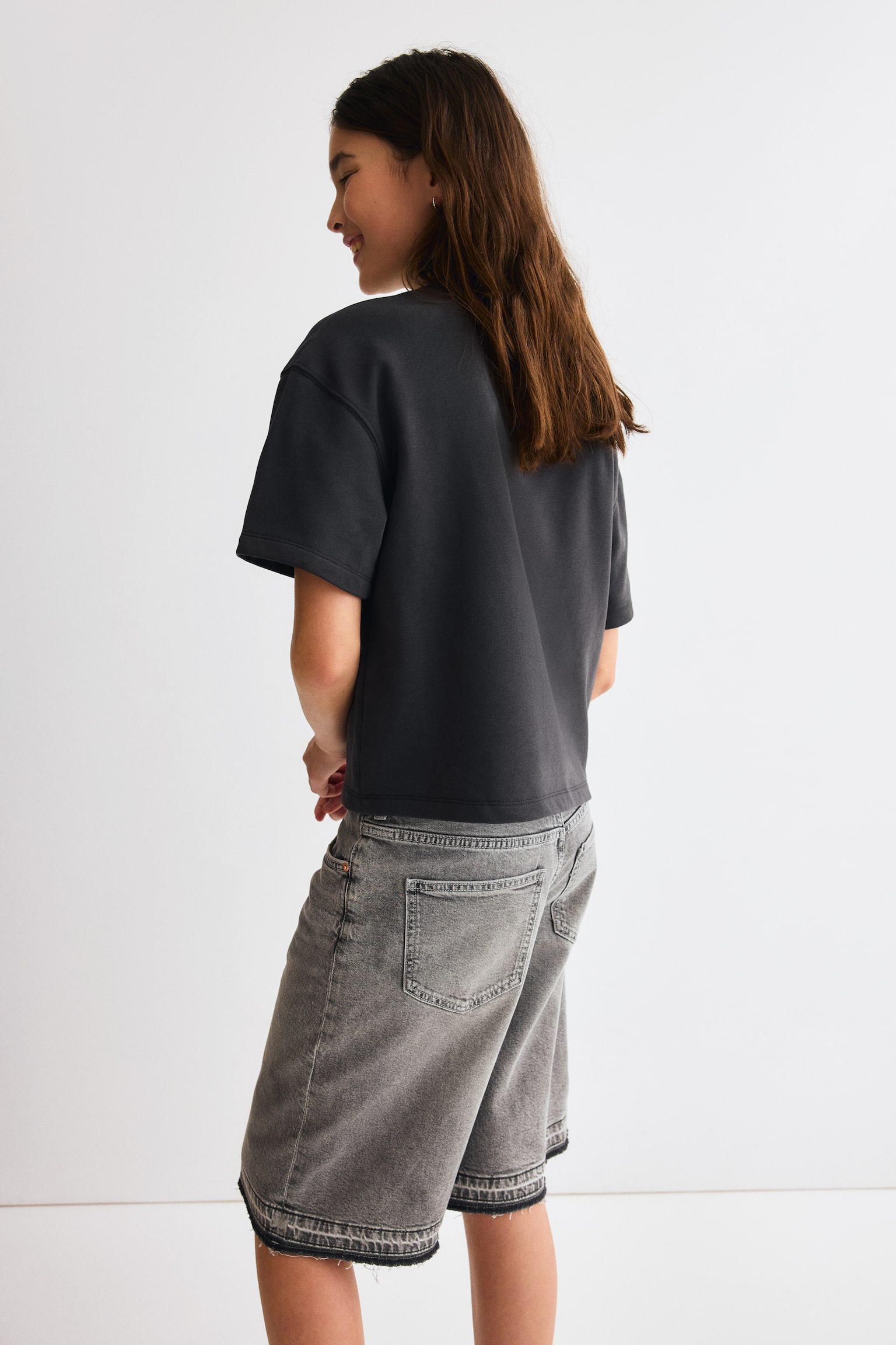 Wide Leg Low Denim shorts - Denim grey/Light denim blue - 3