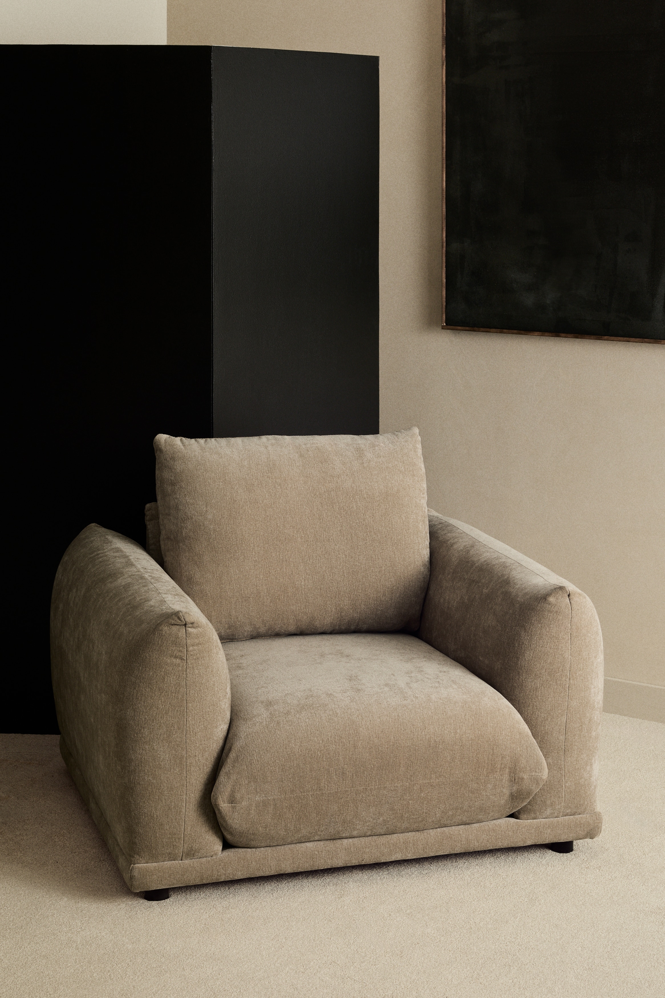 Fauteuil Lounge En Velours - Polyester, Beige