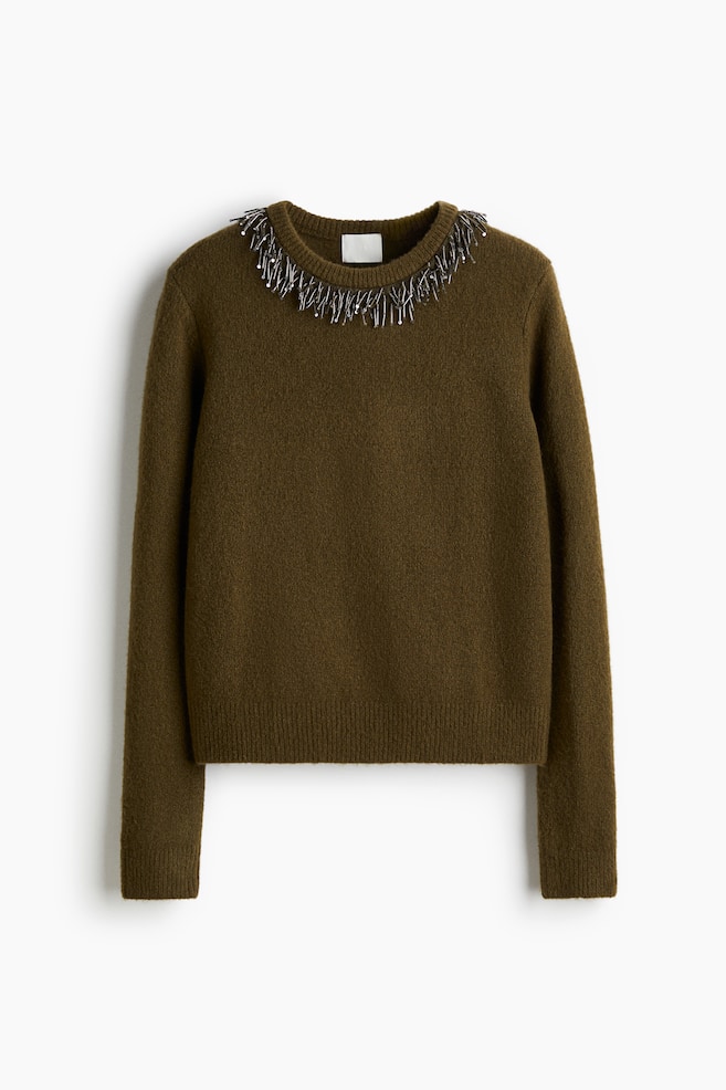 Embellished jumper - Dark khaki green - 1