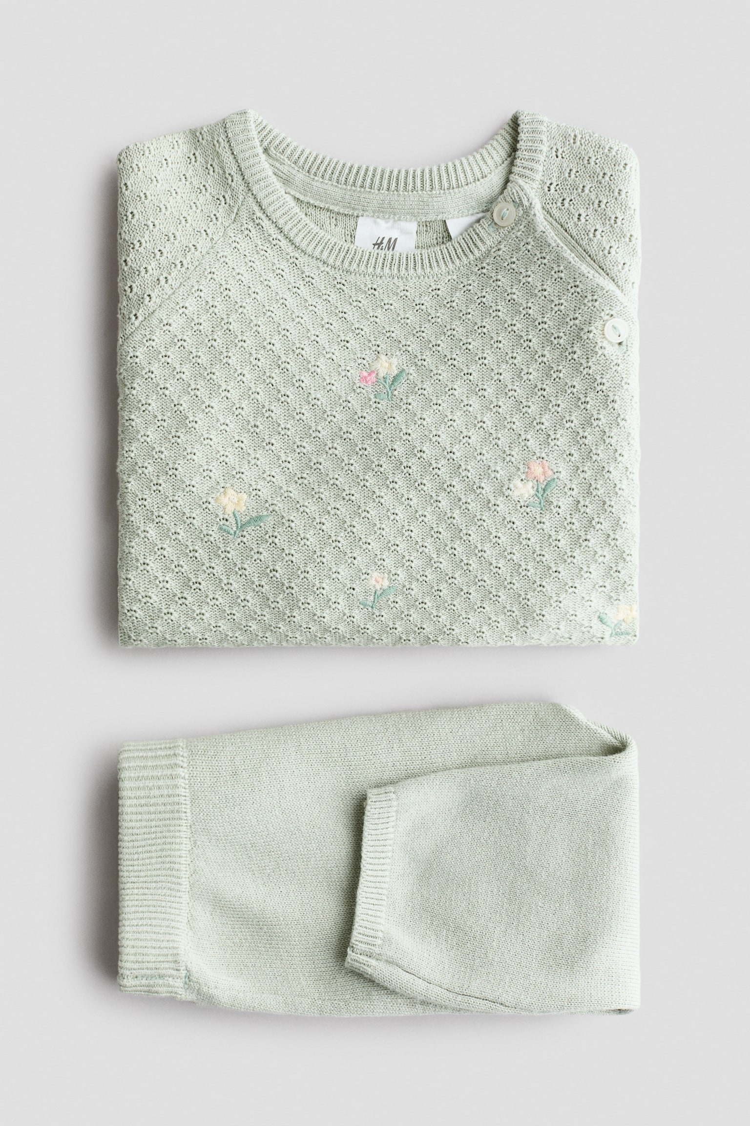 2-piece cotton-knit set - Light dusty green/Flowers/Cream/Hello/Navy blue/Patterned - 2