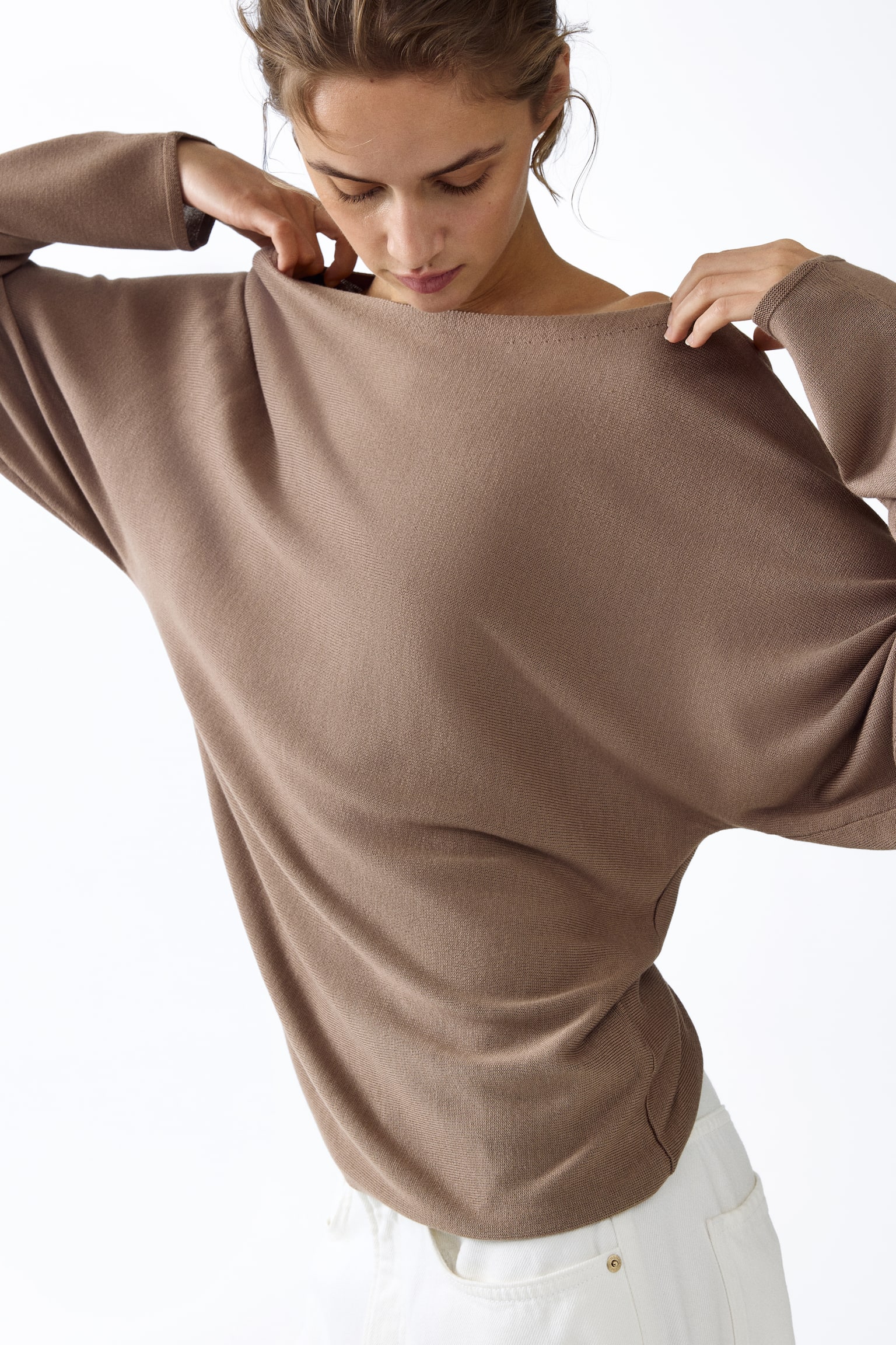 Boat-neck jumper - Dark beige/Light beige/Dark beige - 3