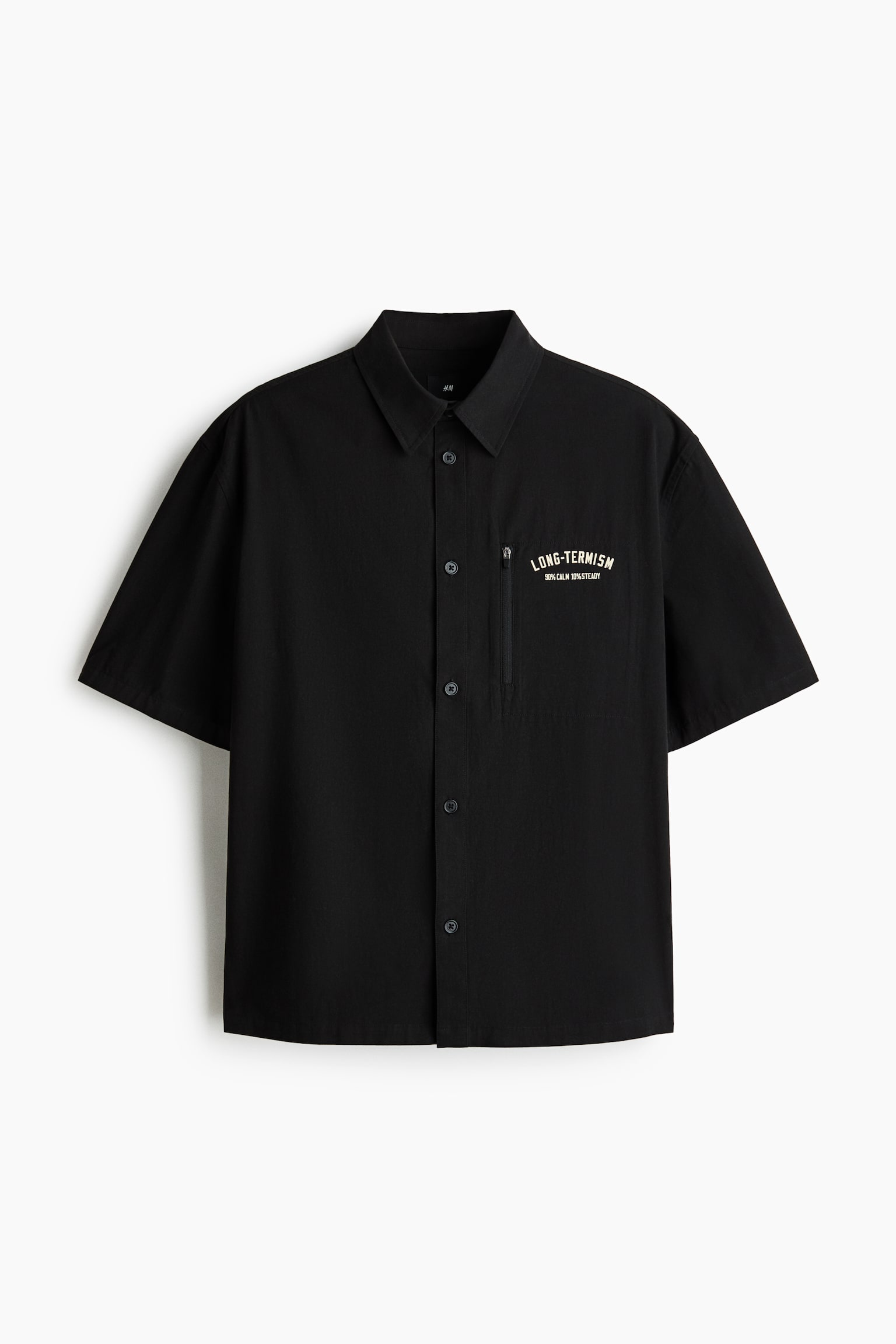 寬鬆剪裁圖案短袖襯衫 - 黑色/Long-termism/奶油色/Long-termism/米色/Long-termism