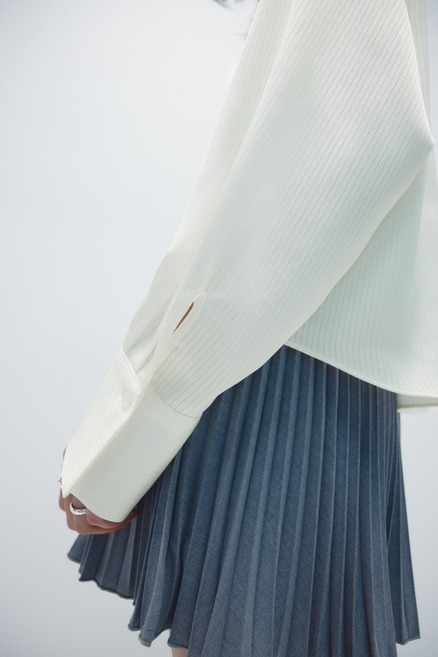 Tie-detail shirt - 화이트/블루/스트라이프 - 3