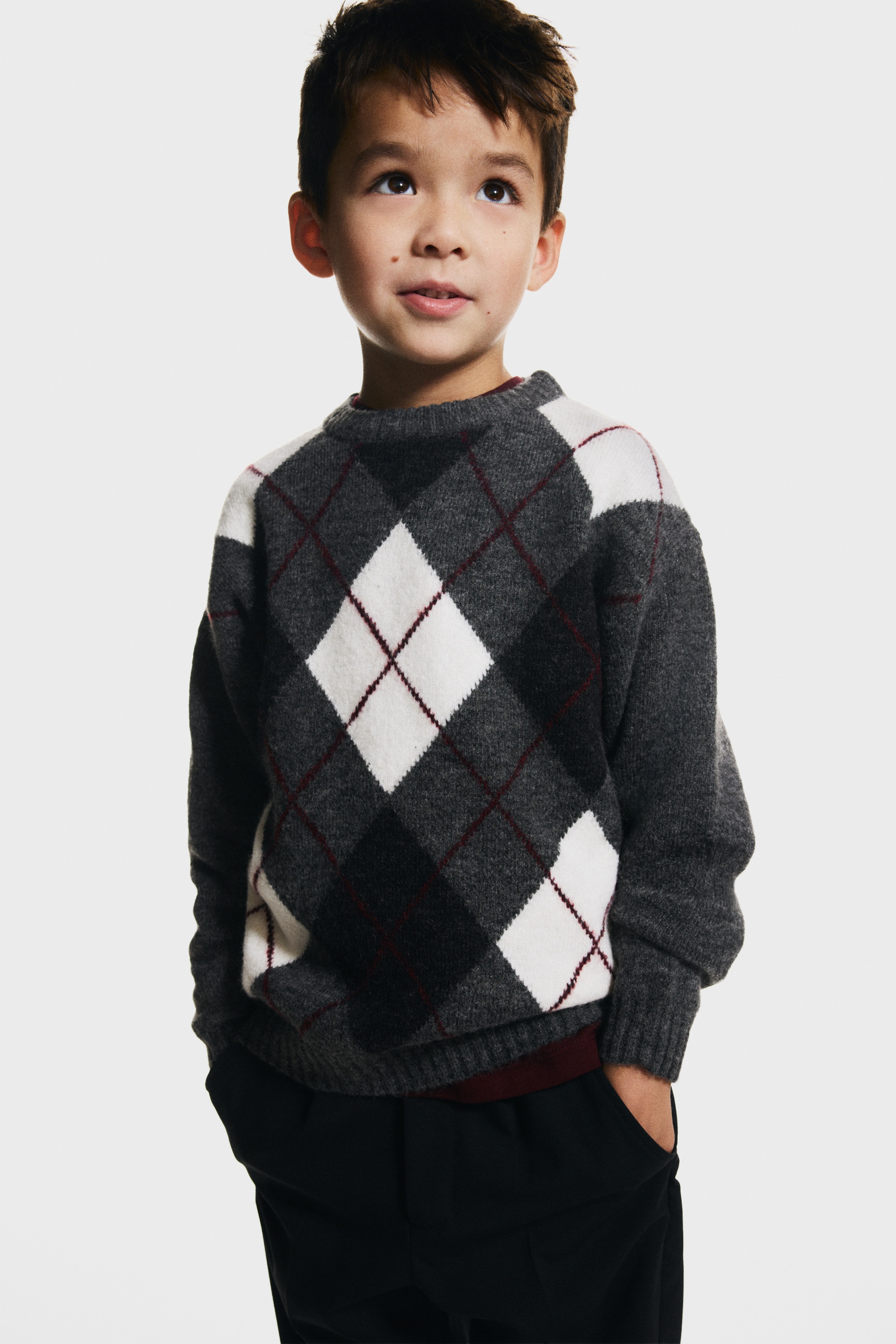Jacquard-Knit Sweater - Gray melange/argyle - Kids | H&M US