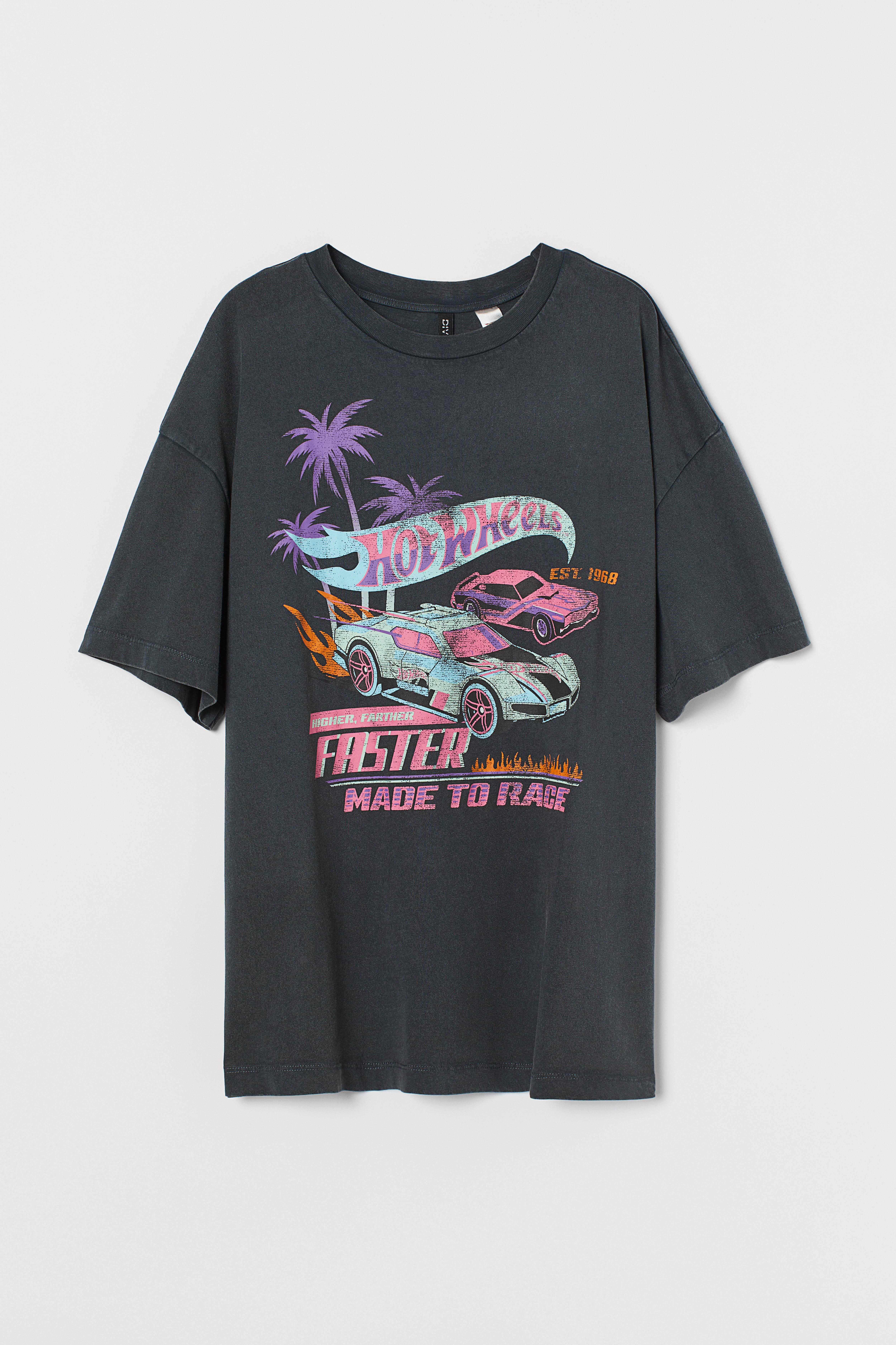 Oversized Printed T-shirt - Dark gray/Hot Wheels - Ladies | H&M US