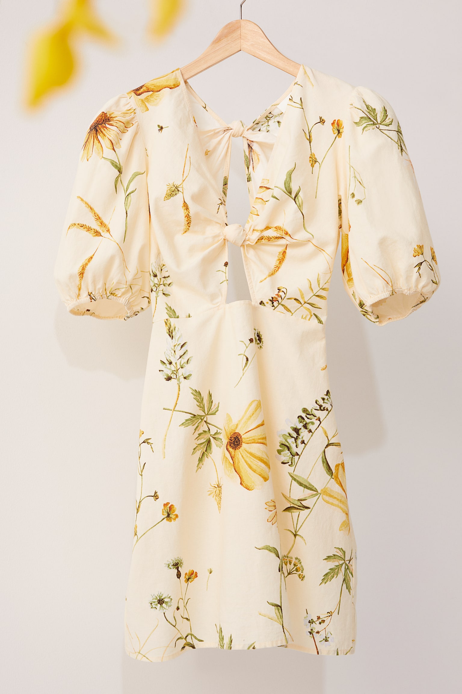 Vestido em mistura de linho - Amarelo claro/Floral
