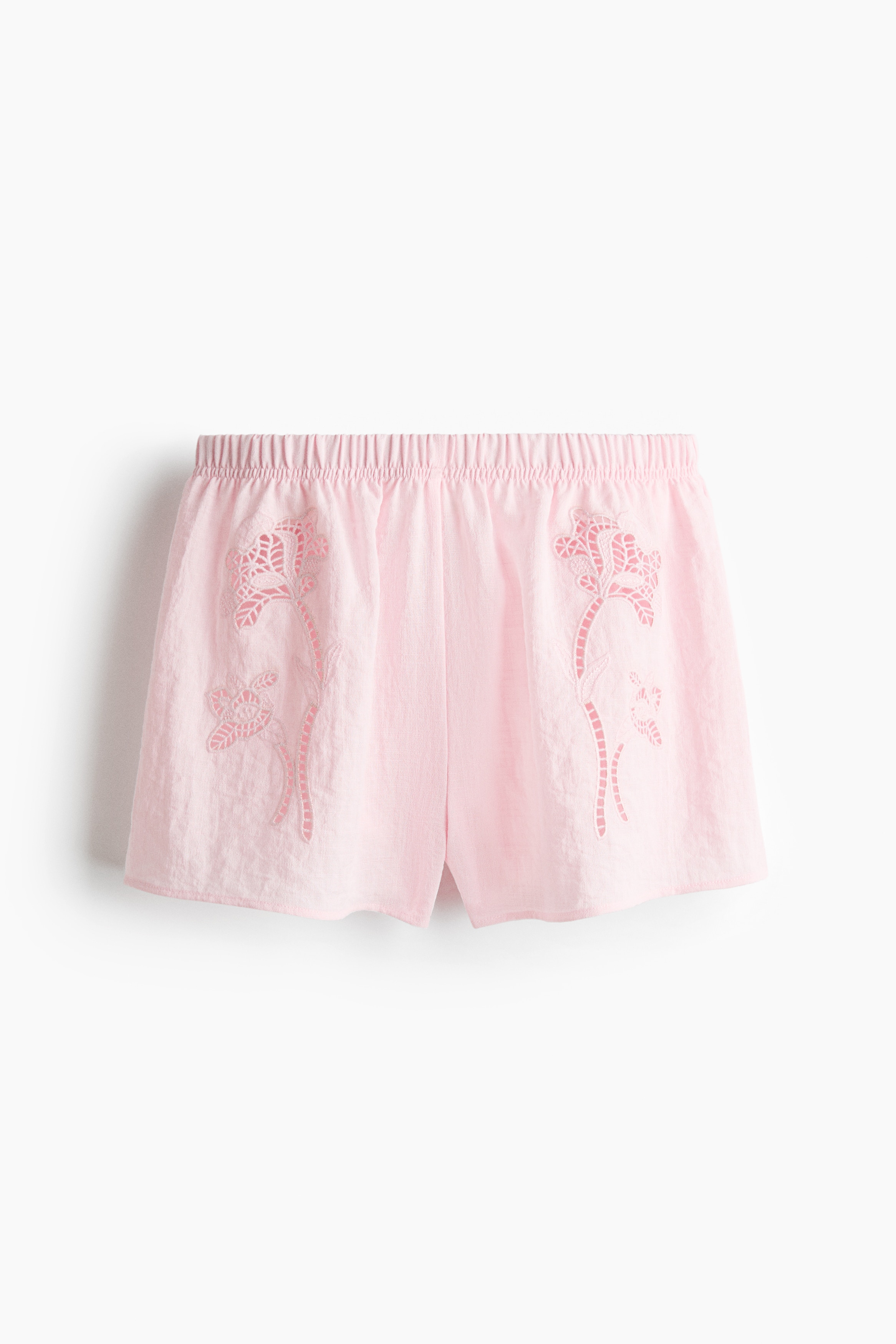 Shorts with Eyelet Embroidery - Light pink/Cream/Light yellow