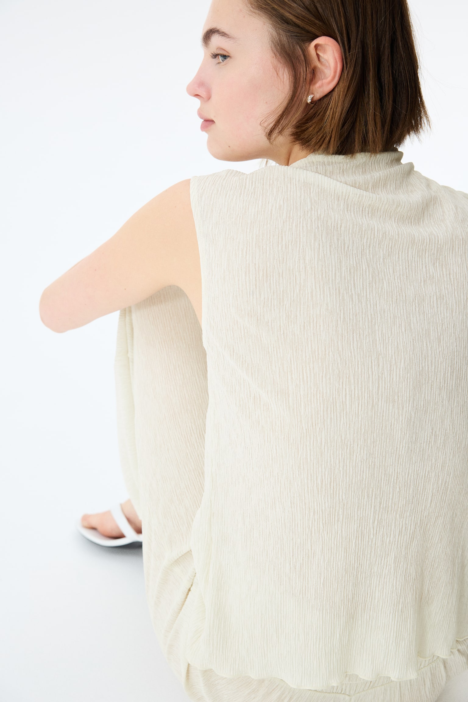 Scarf-detail top - Light beige/Black - 5
