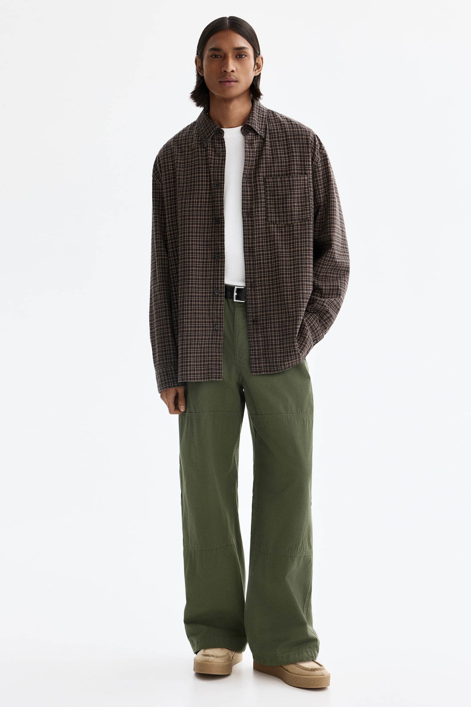 חולצת כותנה Relaxed Fit - חום/משבצות/ורוד/משבצות/בז'/משבצות - 4