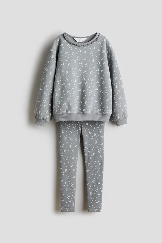 2-Piece Patterned Cotton Set - Gray/floral/Light beige/floral - 1
