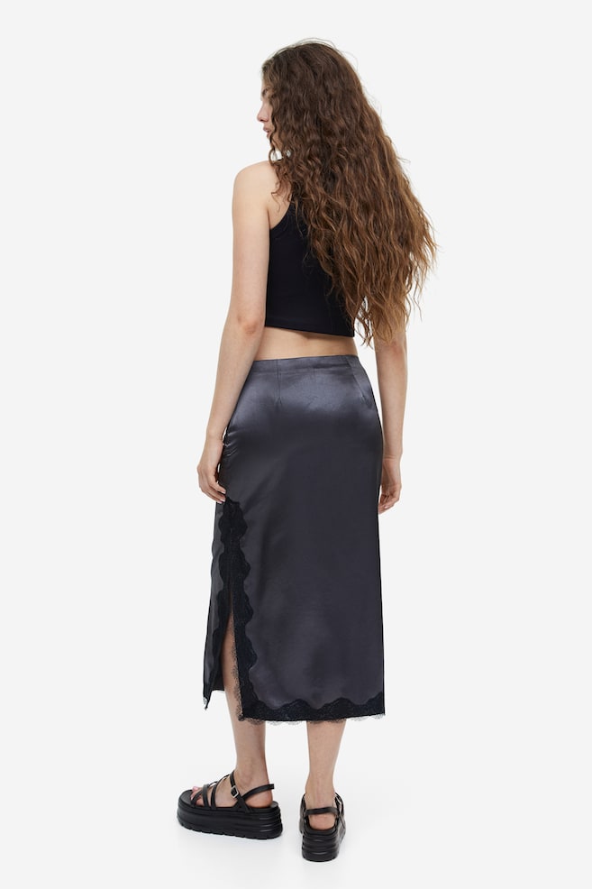 Lace-trimmed satin skirt - Dark grey - 4