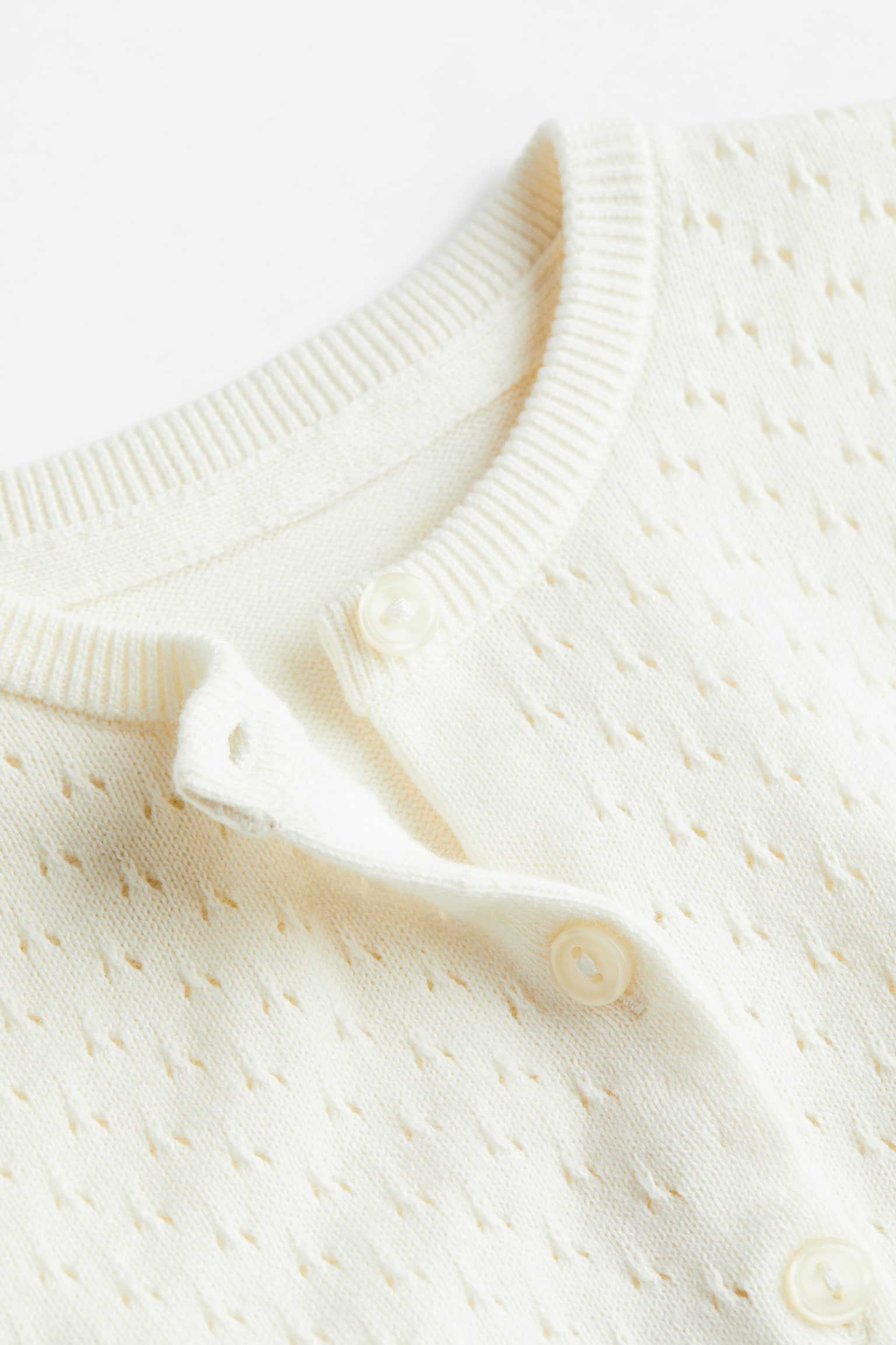 Pointelle Knit Cardigan - White - 2