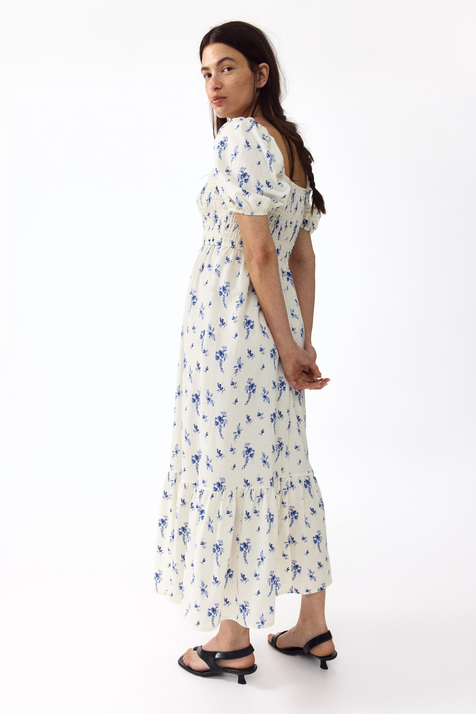 MAMA Puff-sleeved nursing dress - White/Floral - 5