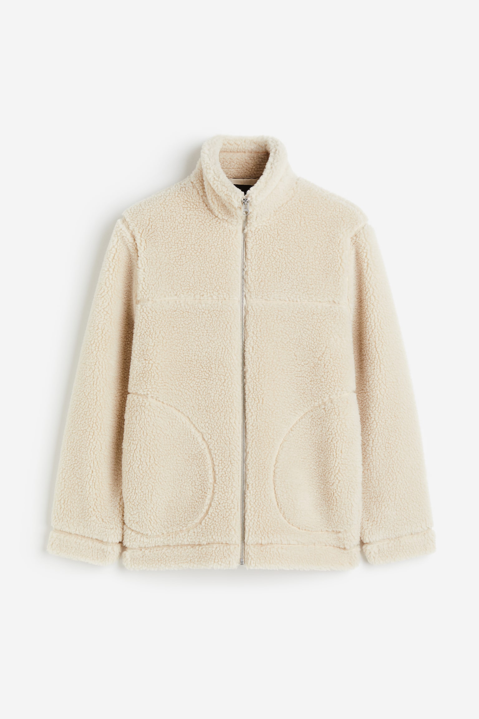 Regular Fit Teddy Jacket - Light beige/Dark blue - 1