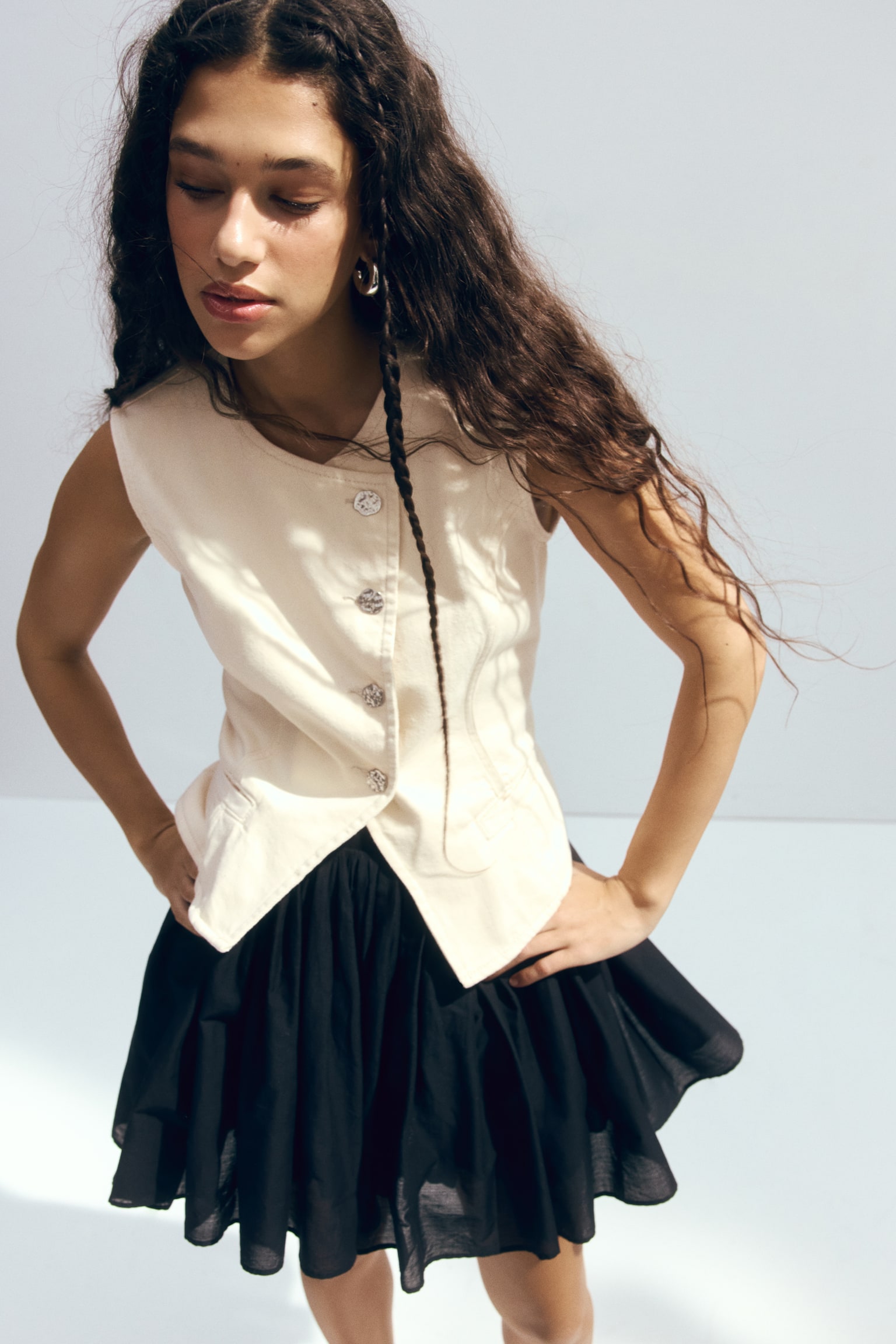 Hammered-button twill waistcoat - Cream - 4