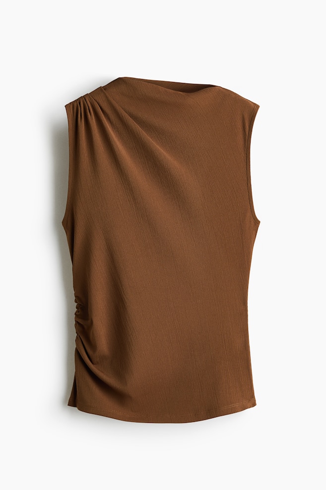 Draped Crinkled Top - Brown/Dark green/Beige - 1
