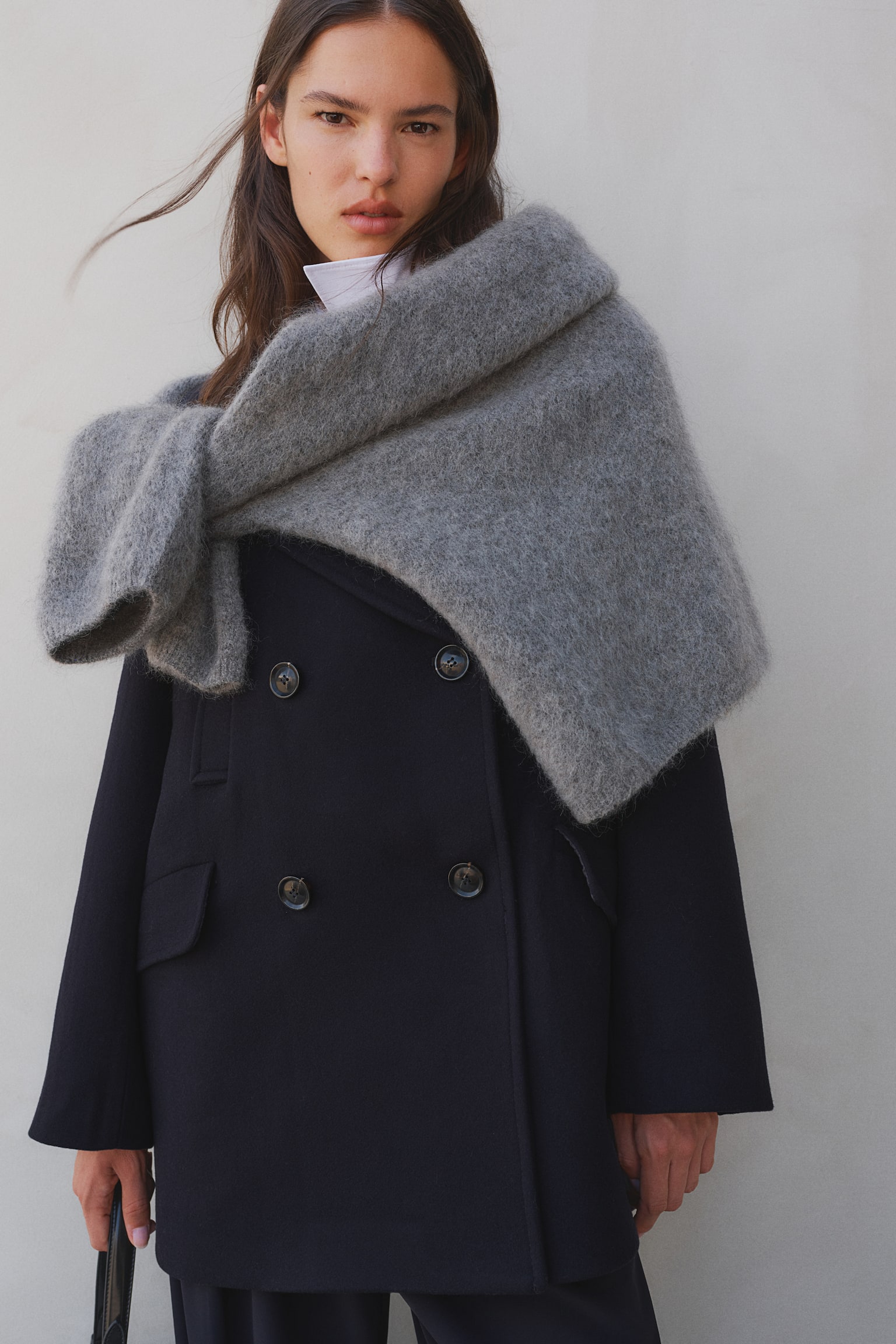 Wool-blend pea coat - Navy blue - 1