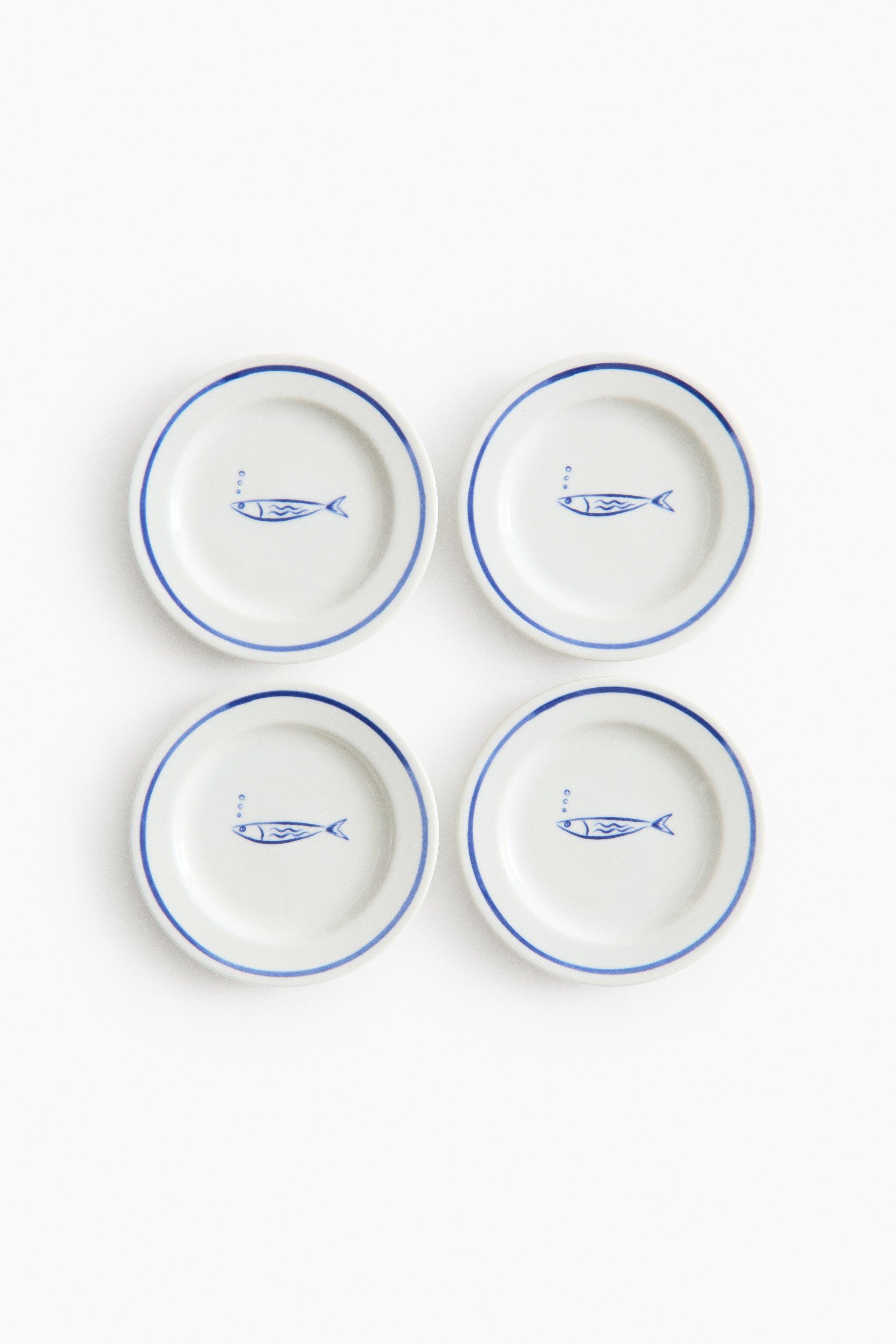 Lot de 4 petites assiettes en porcelaine - Bleu/poisson/Rouge/Merry/Orange/crabe/Vert/olives