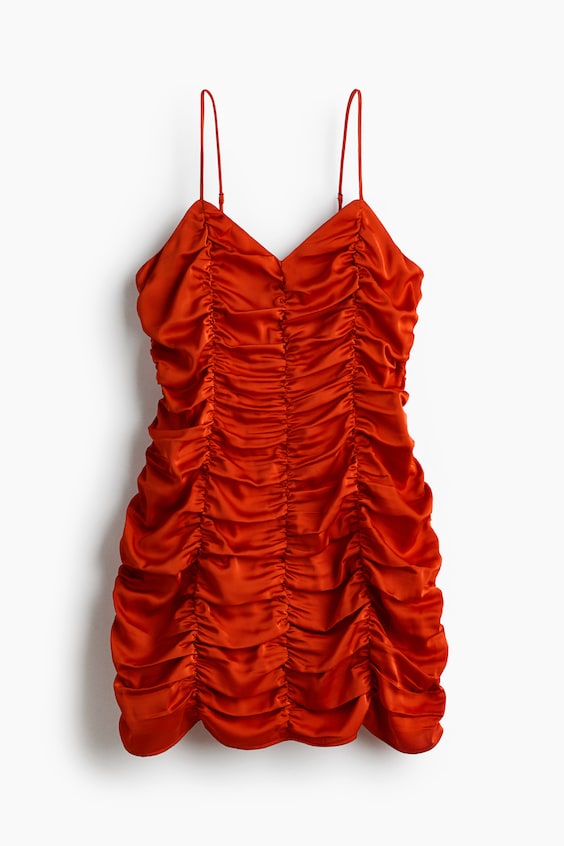 Женское платье H&M Ruched Satin, цвет: Яркий оранжевый