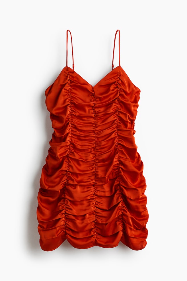Robe en satin à effet froncé - Orange vif/Rose poudré - 1