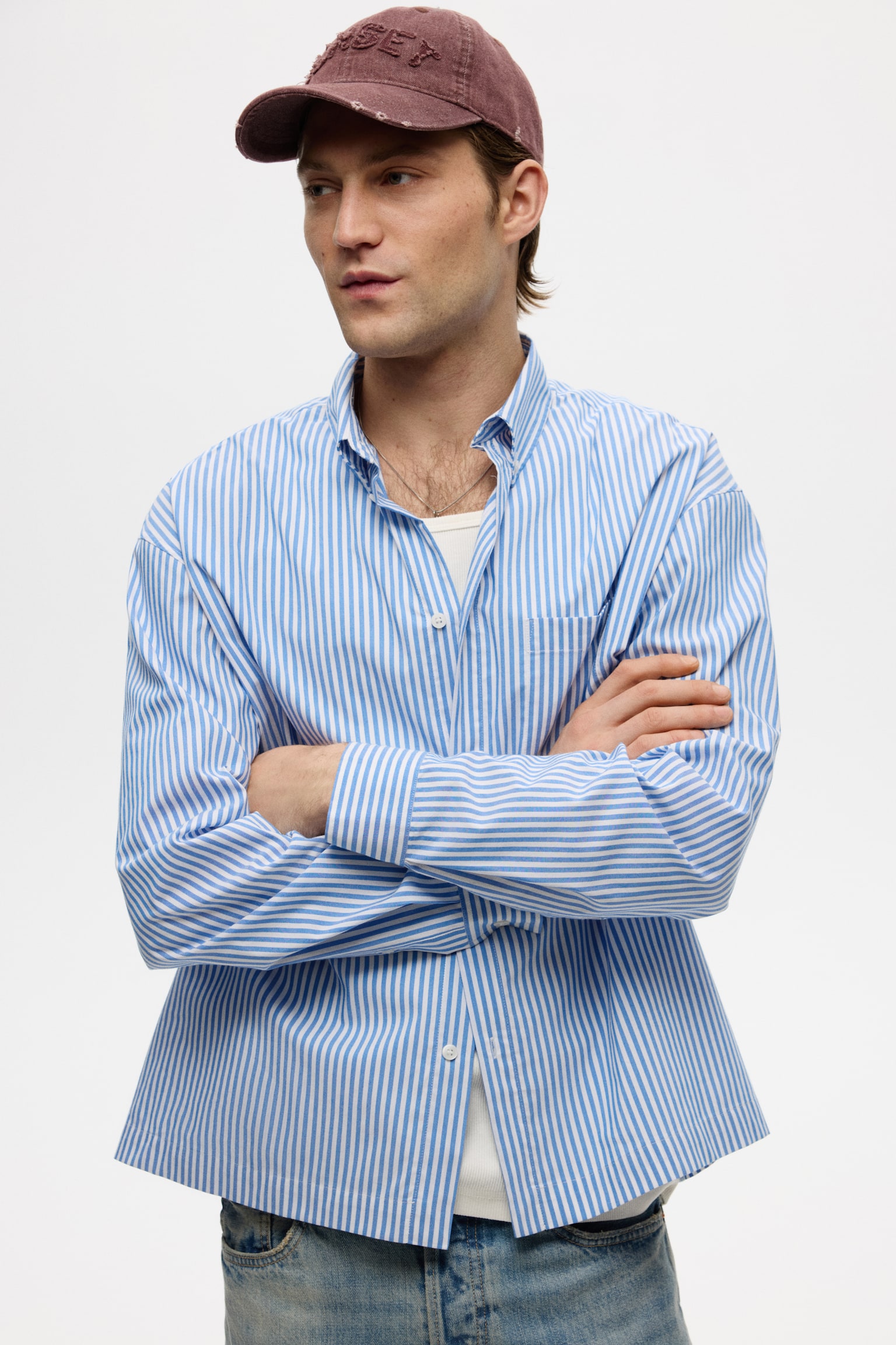 Relaxed Fit Cotton shirt - Light blue/Striped/Light blue/Striped - 6