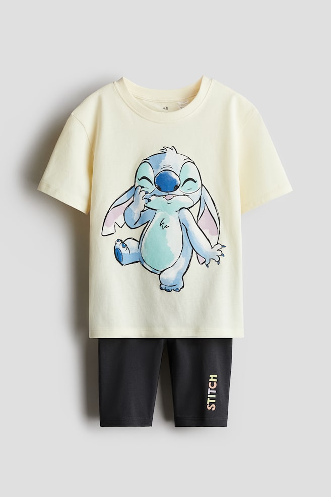 2-piece Printed Set - Light yellow/Lilo & Stitch/Cream/Lilo & Stitch/Gray/Love Yourself/Light purple/Frozen/Light pink/Hello Kitty/Pink/Smurfs/Cream/Pokémon - 1