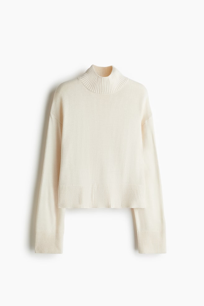 Fine-knit turtleneck jumper - Cream - 1