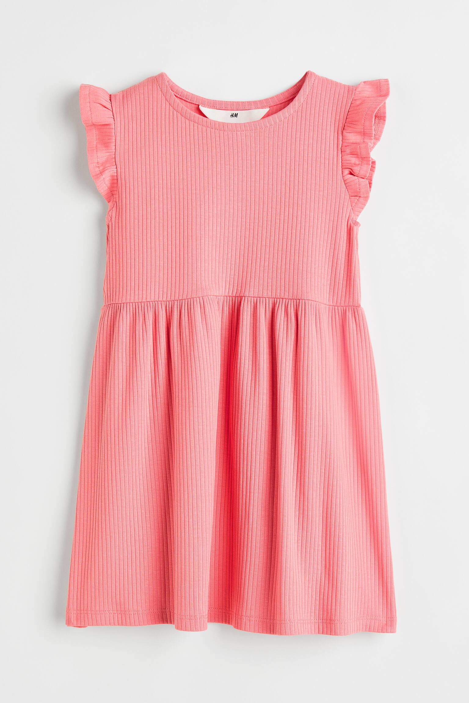 Flutter-sleeved ribbed dress - Old rose - 1