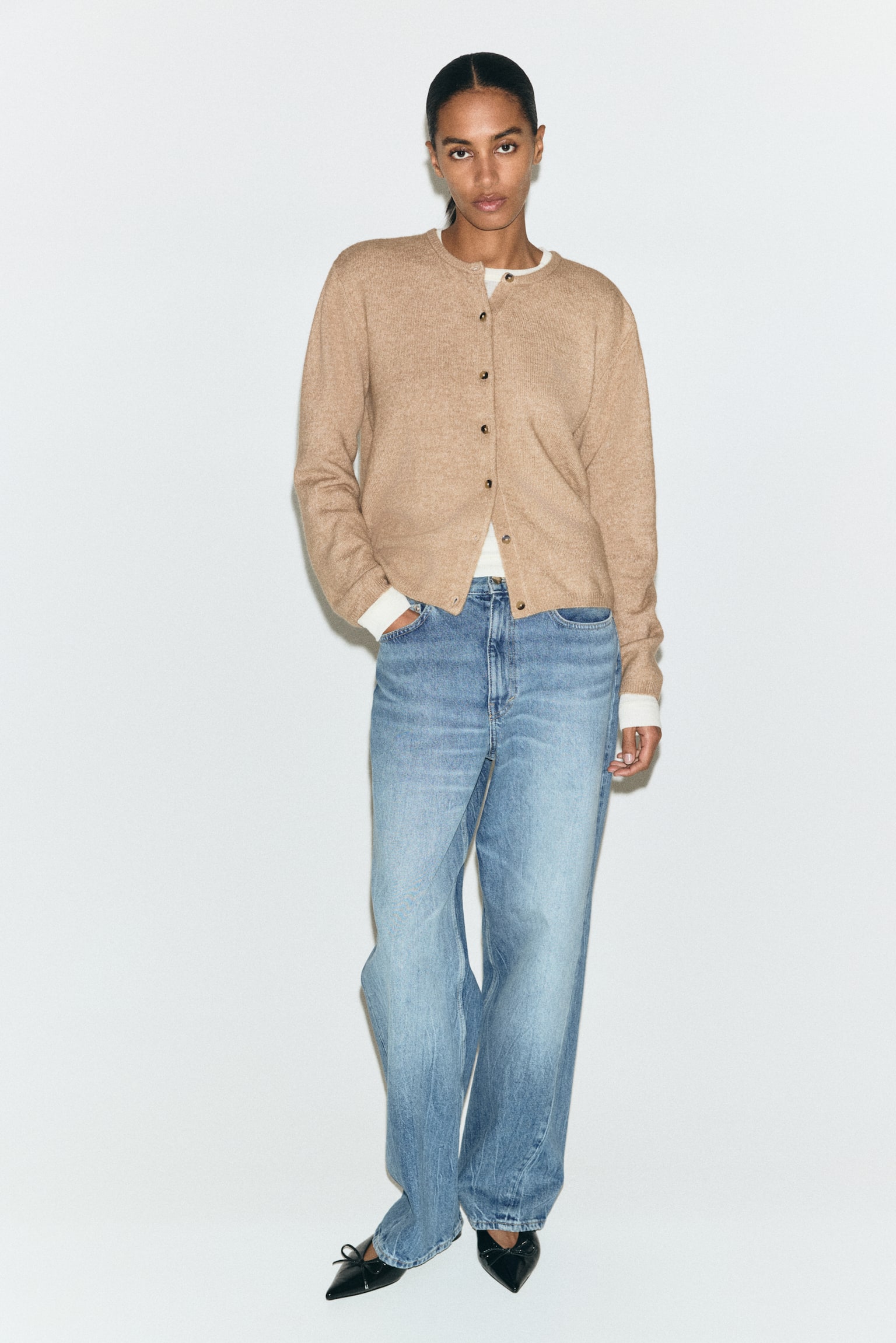 Loose-fit cardigan - Beige marl/Navy blue/Greige marl/Dark grey marl/Brown/Light green marl/Black/Light yellow/Dark brown/Dark grey marl/Navy blue - 1