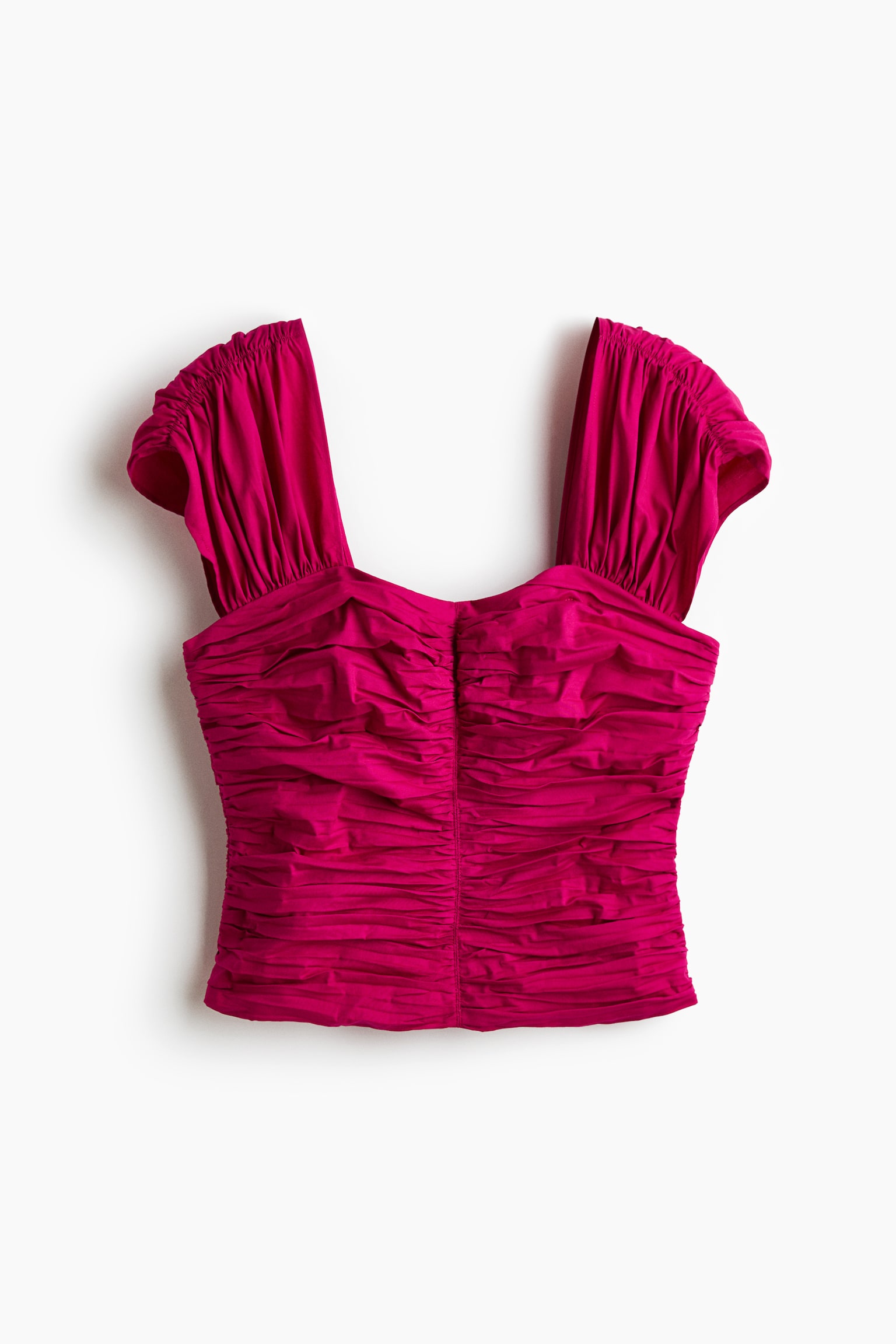 Ruched cotton top-Dark fuchsia - 2