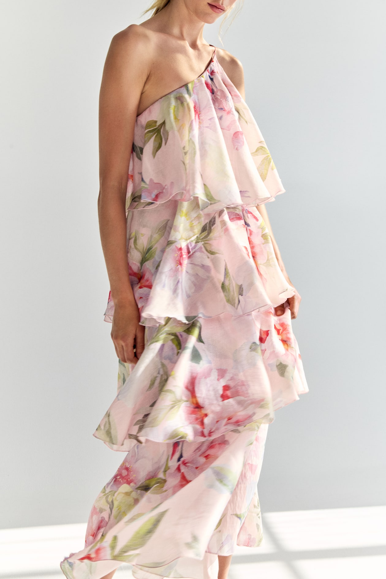 Tiered One-Shoulder Linen-Blend Dress - image 3