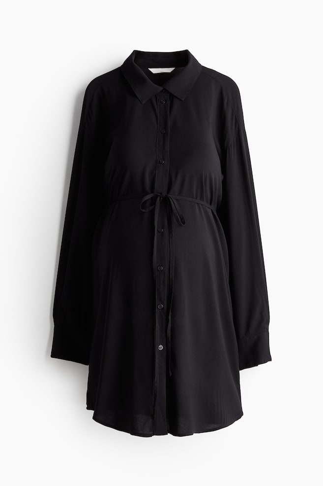 MAMA Before & After tie-belt shirt - Black/Cream - 1